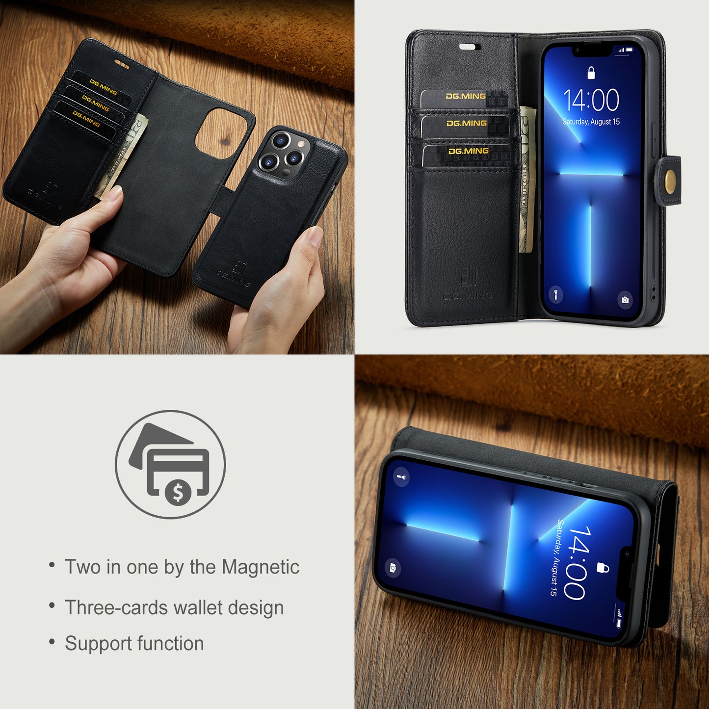 DG.MING Detachable 2 In 1 Wallet iPhone 13 Pro Leather Case