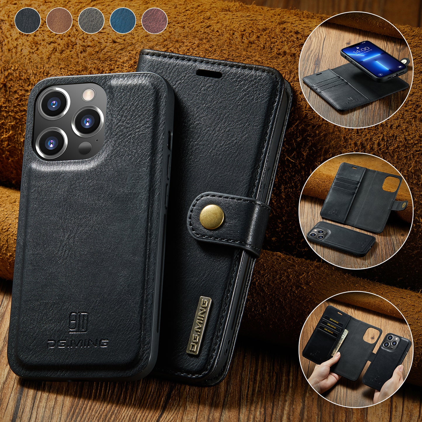 DG.MING Detachable 2 In 1 Wallet iPhone 13 Pro Leather Case