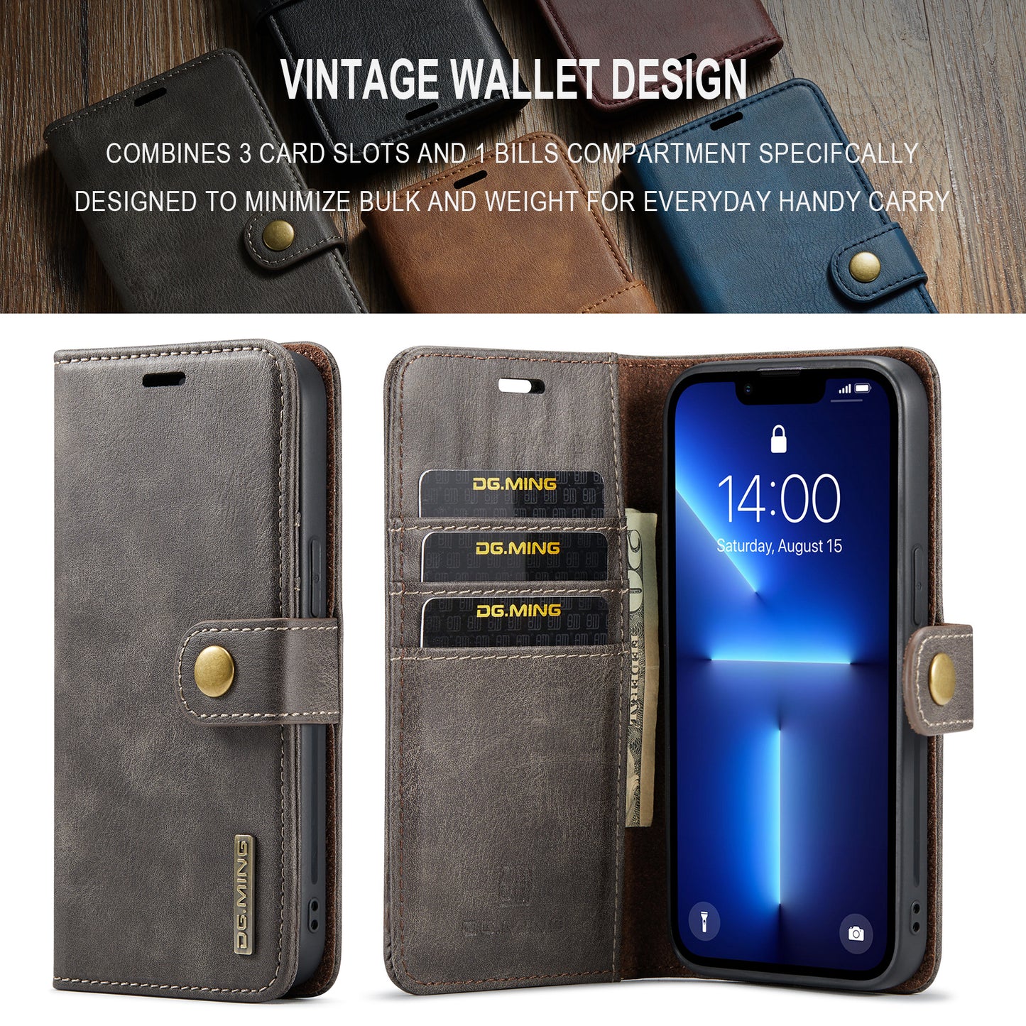 DG.MING Detachable 2 In 1 Wallet iPhone 13 Pro Max Leather Case