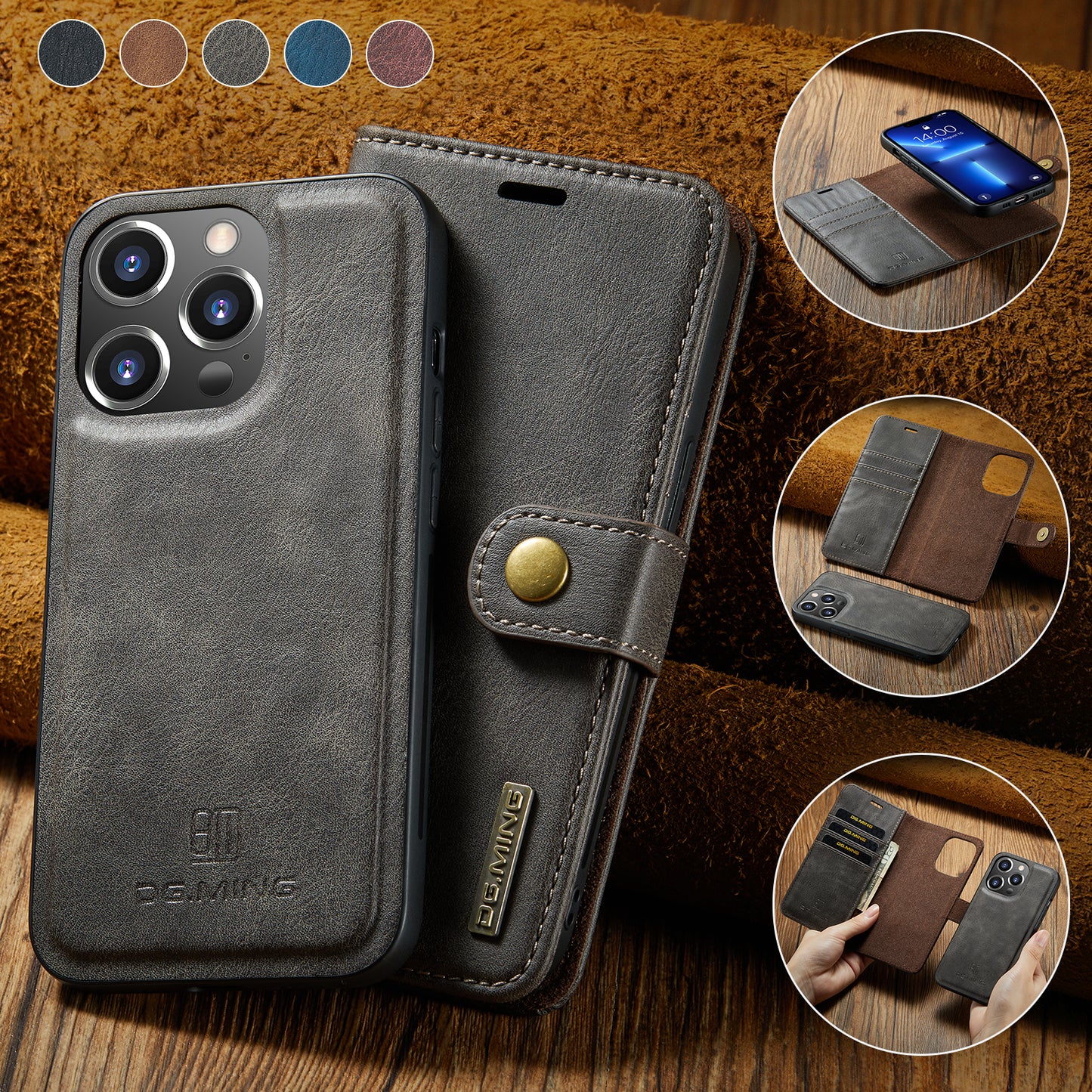 DG.MING Detachable 2 In 1 Wallet iPhone 13 Pro Max Leather Case