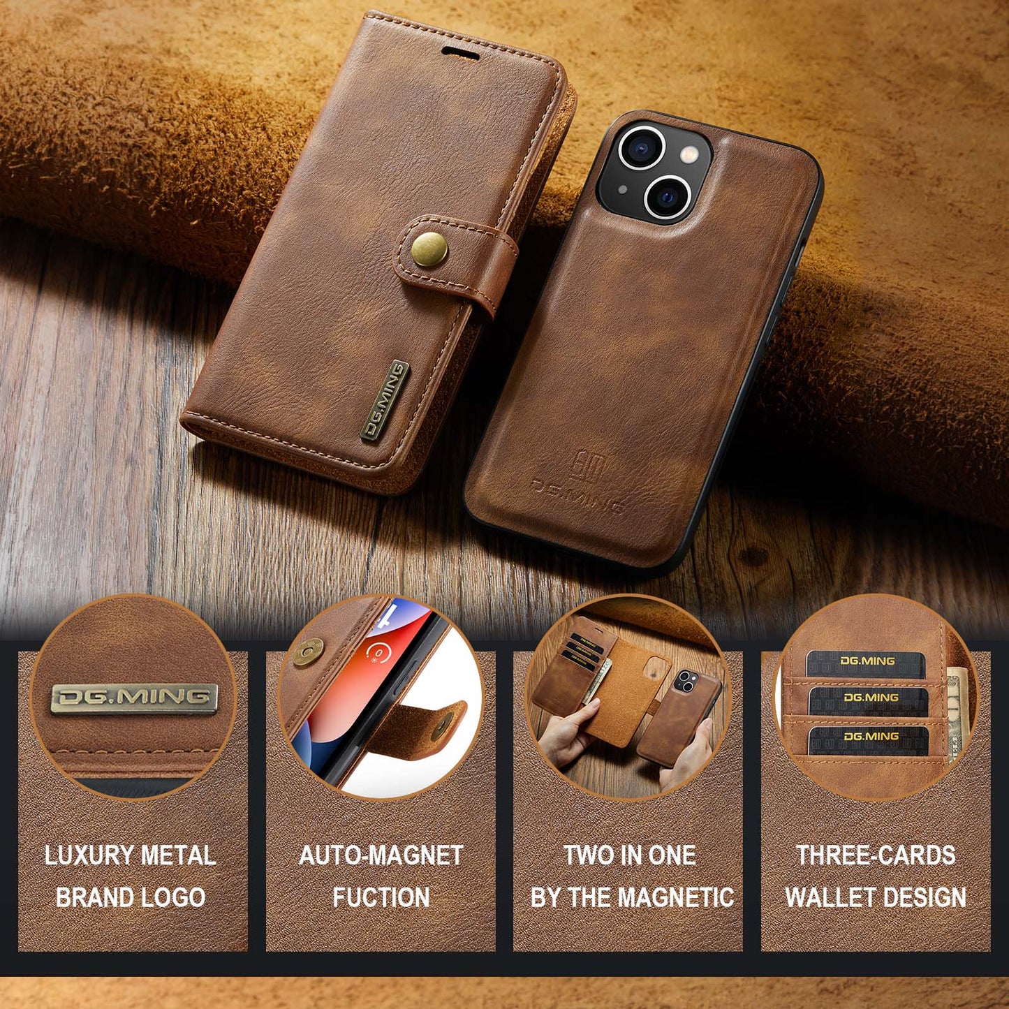 DG.MING Detachable 2 In 1 Wallet iPhone 14 Leather Case