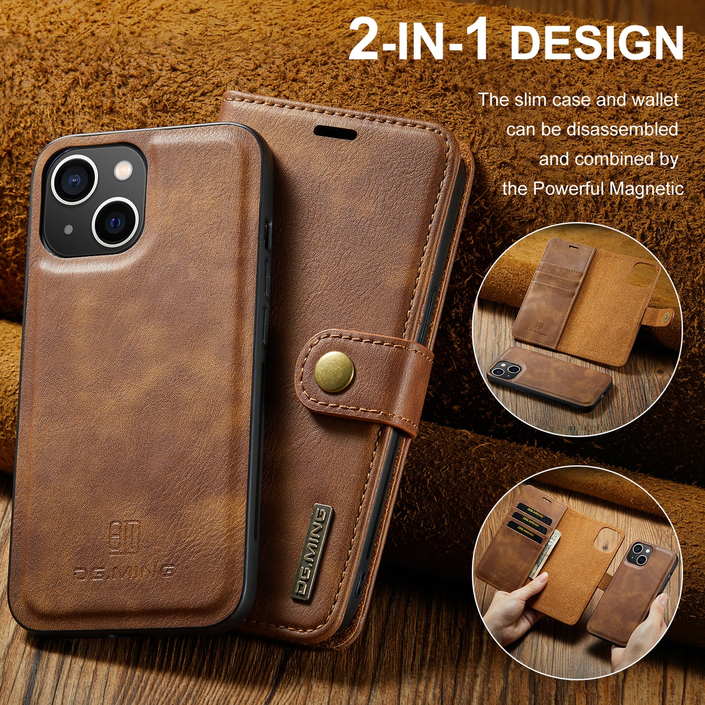 DG.MING Detachable 2 In 1 Wallet iPhone 14 Leather Case