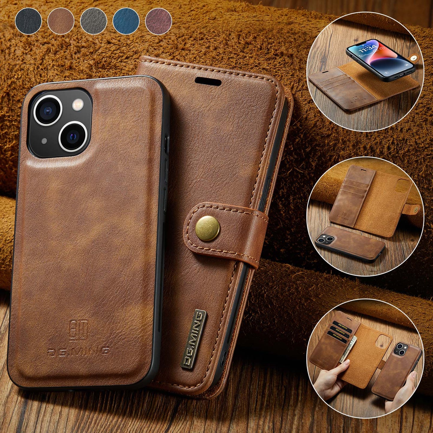 DG.MING Detachable 2 In 1 Wallet iPhone 14 Leather Case