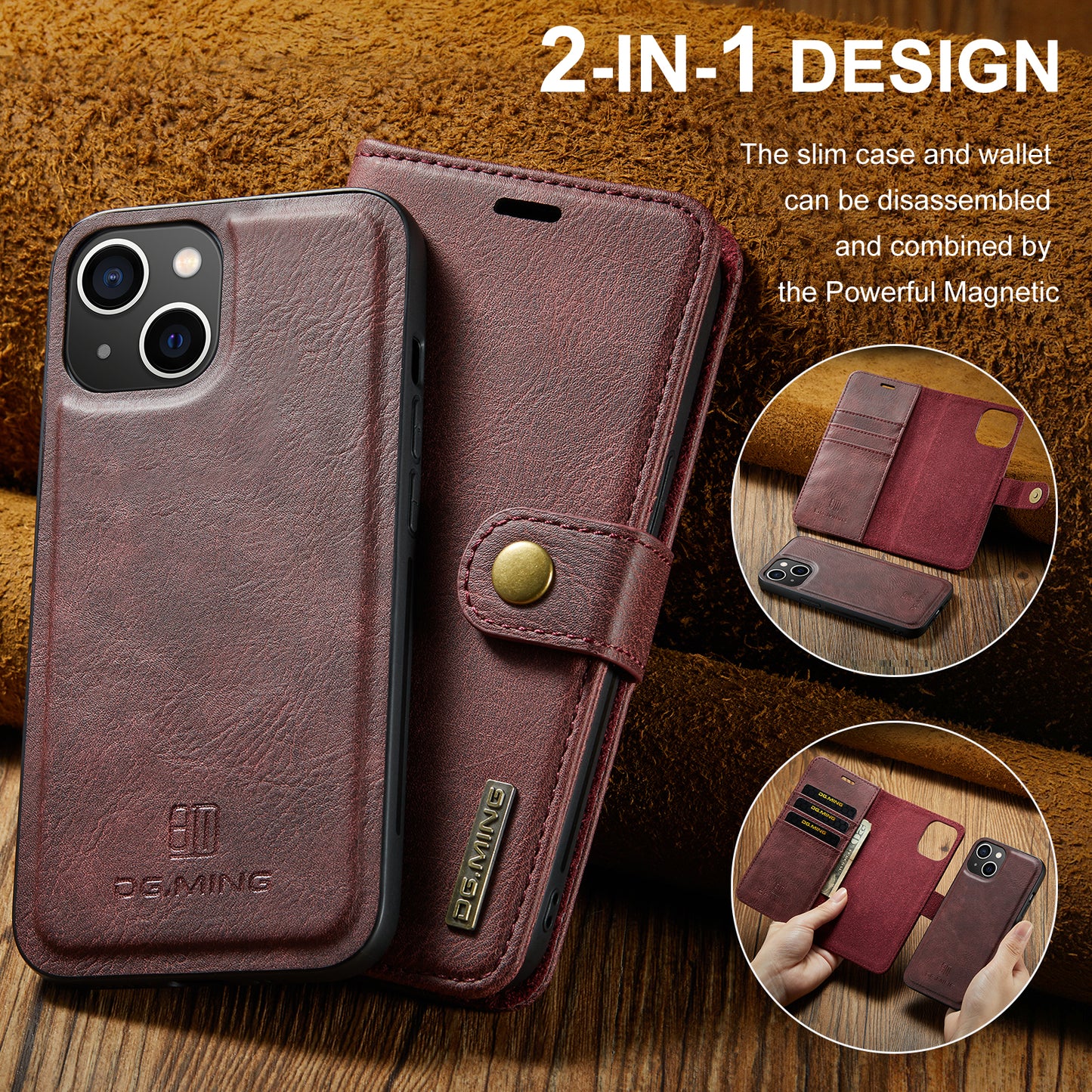 DG.MING Detachable 2 In 1 Wallet iPhone 14 Plus Leather Case