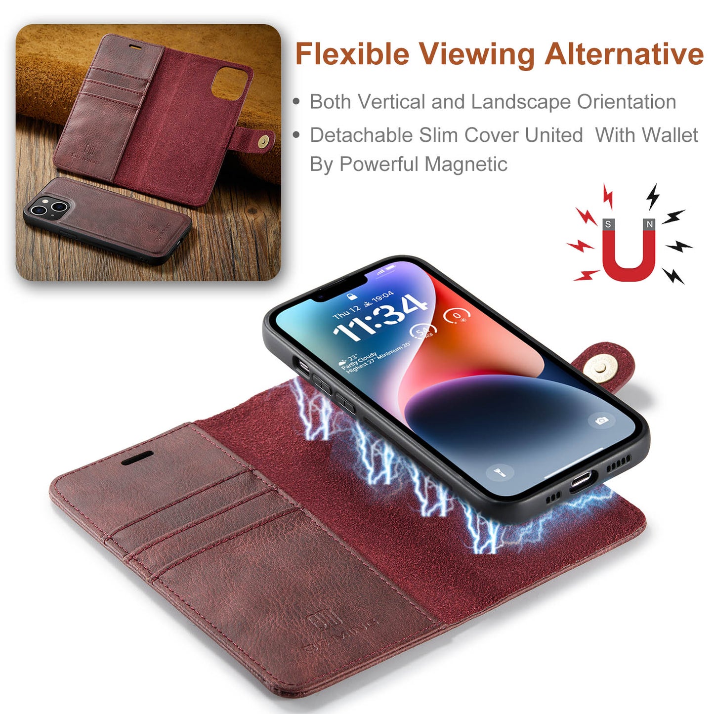 DG.MING Detachable 2 In 1 Wallet iPhone 14 Plus Leather Case