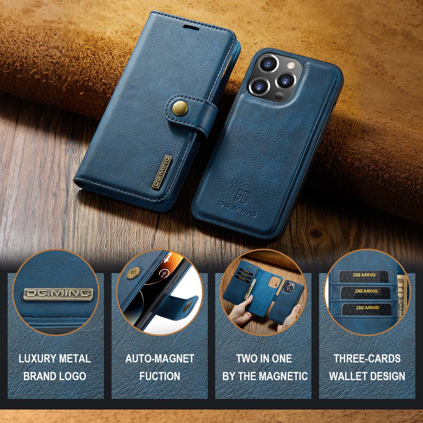 DG.MING Detachable 2 In 1 Wallet iPhone 14 Pro Leather Case