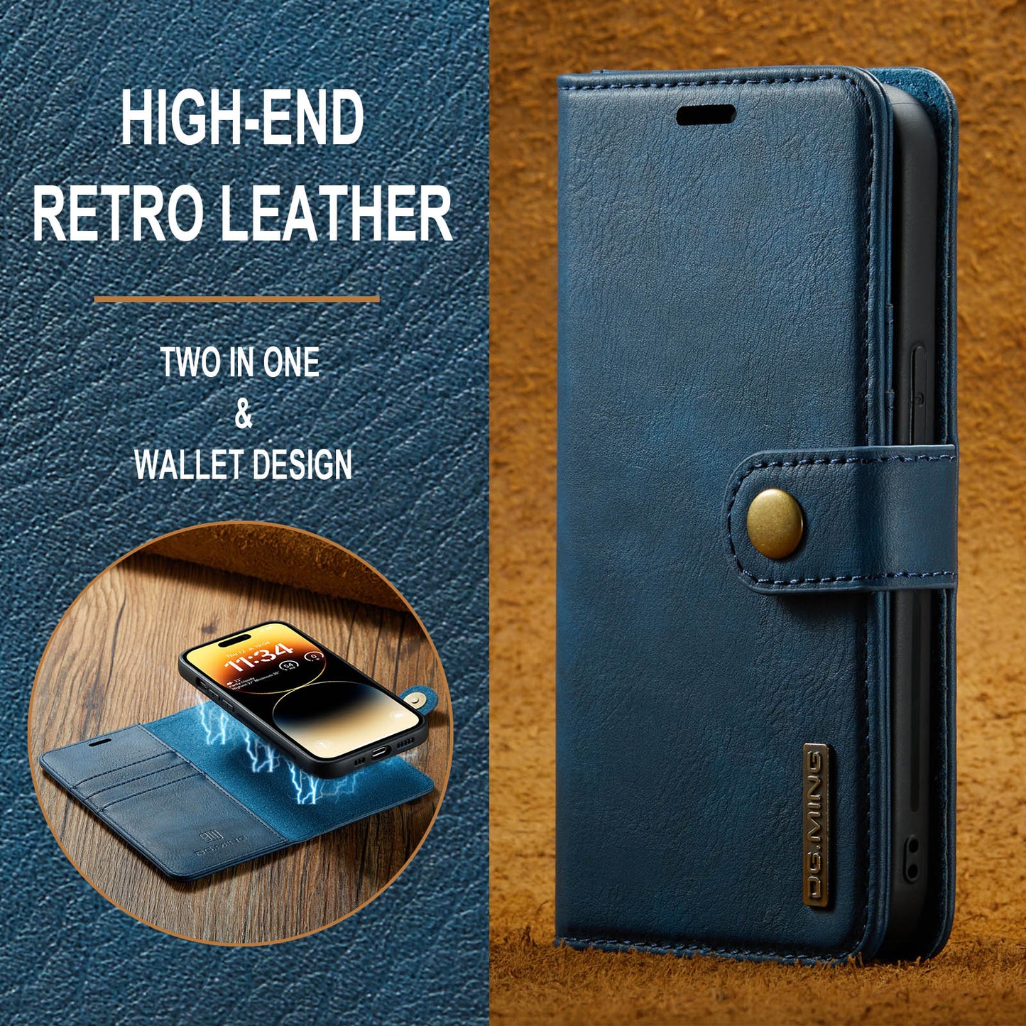 DG.MING Detachable 2 In 1 Wallet iPhone 14 Pro Leather Case