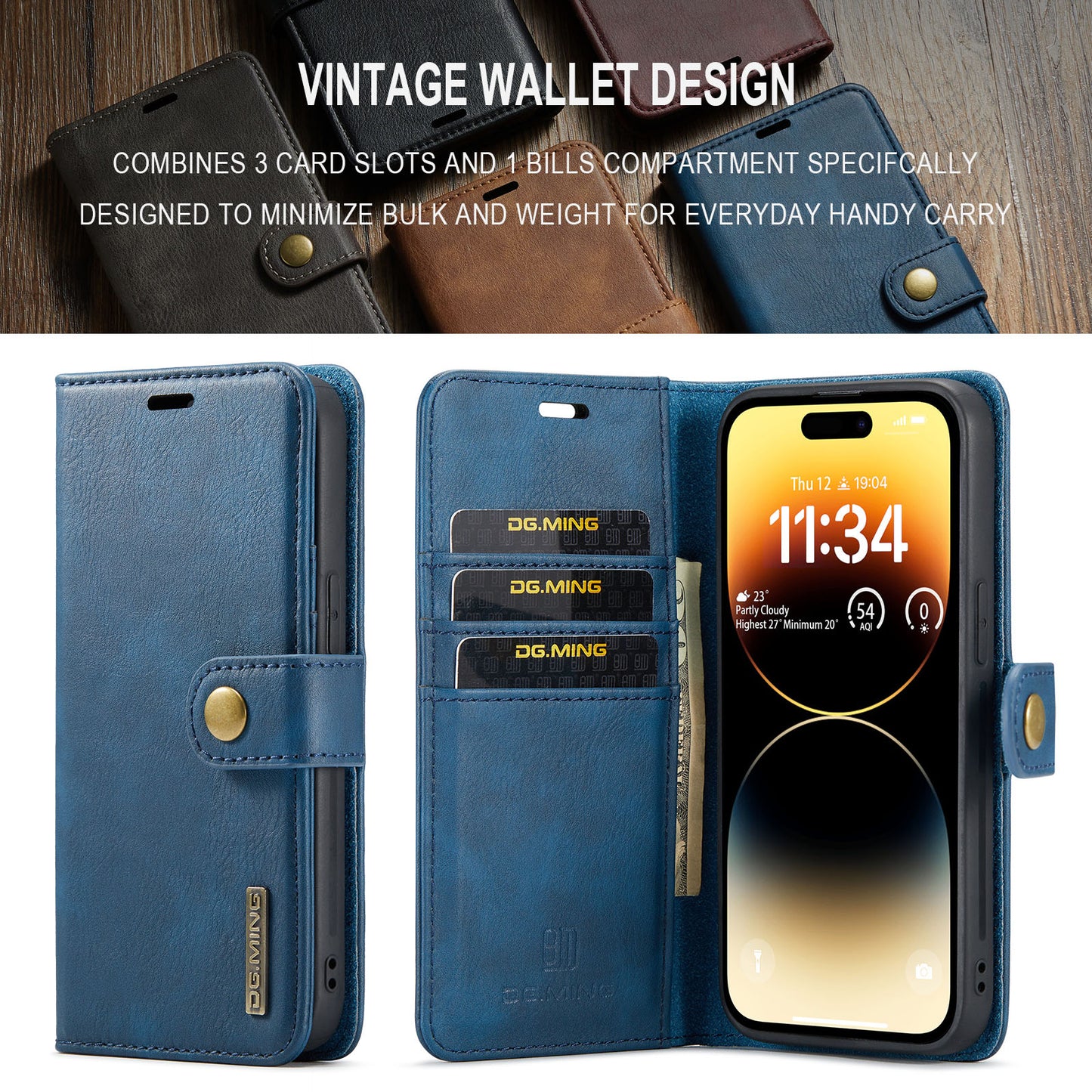 DG.MING Detachable 2 In 1 Wallet iPhone 14 Pro Leather Case