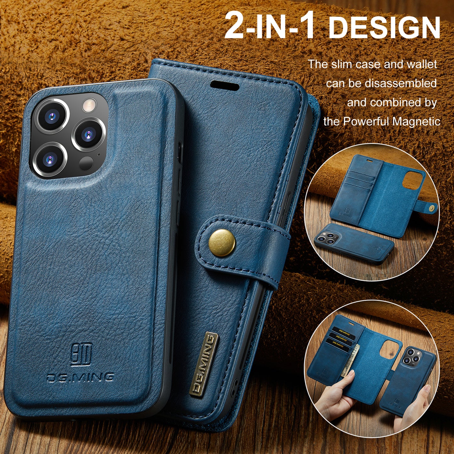 DG.MING Detachable 2 In 1 Wallet iPhone 14 Pro Leather Case