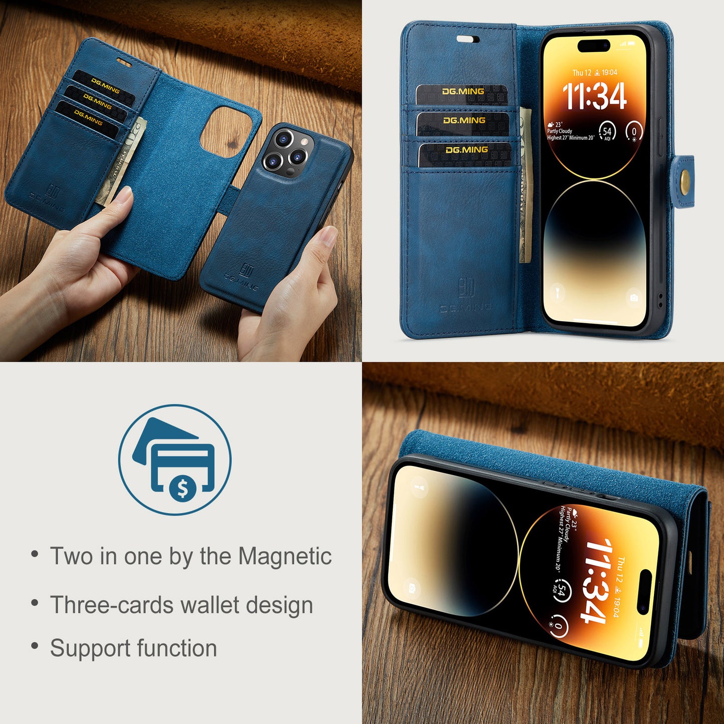 DG.MING Detachable 2 In 1 Wallet iPhone 14 Pro Leather Case