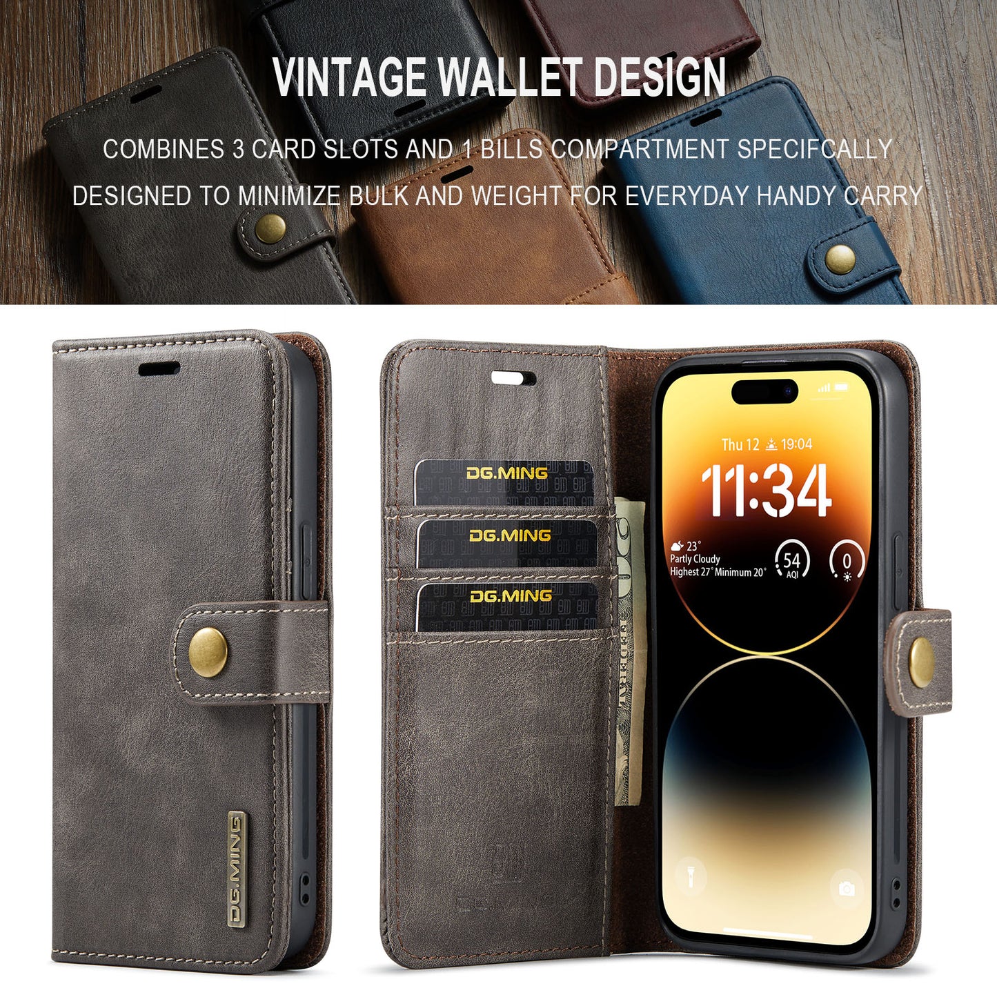 DG.MING Detachable 2 In 1 Wallet iPhone 14 Pro Max Leather Case