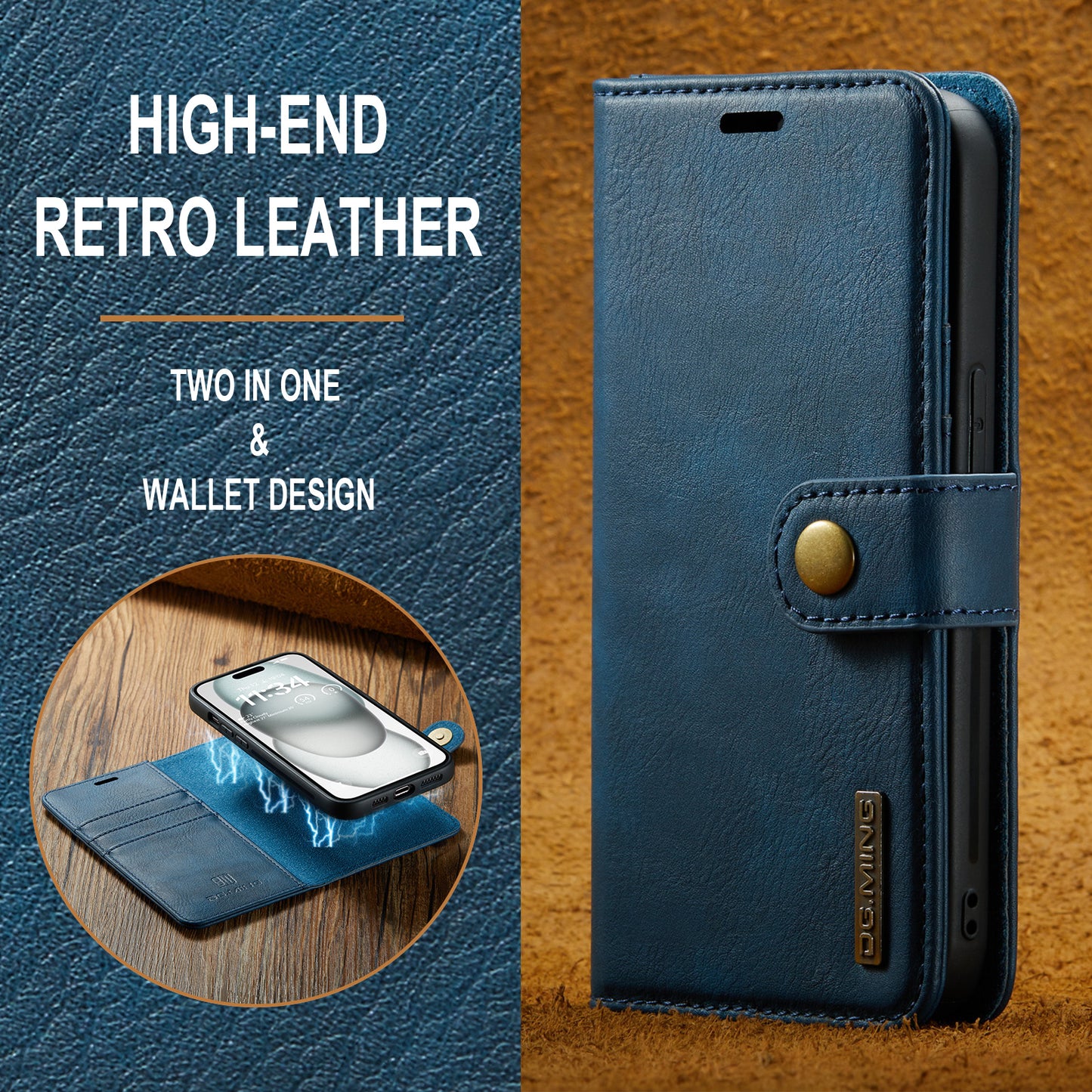 DG.MING Detachable 2 In 1 Wallet iPhone 15 Leather Case