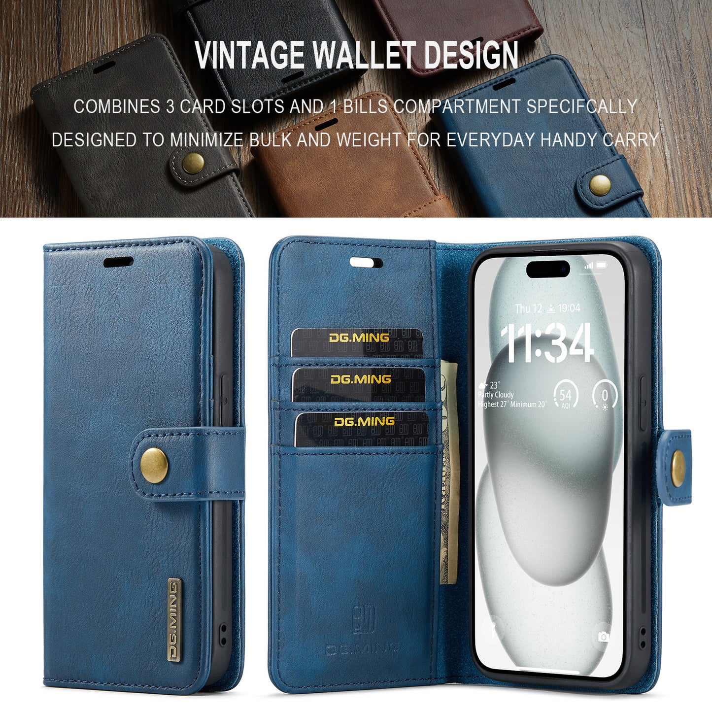 DG.MING Detachable 2 In 1 Wallet iPhone 15 Leather Case