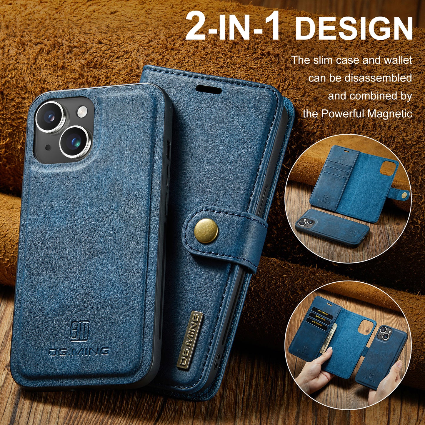 DG.MING Detachable 2 In 1 Wallet iPhone 15 Leather Case