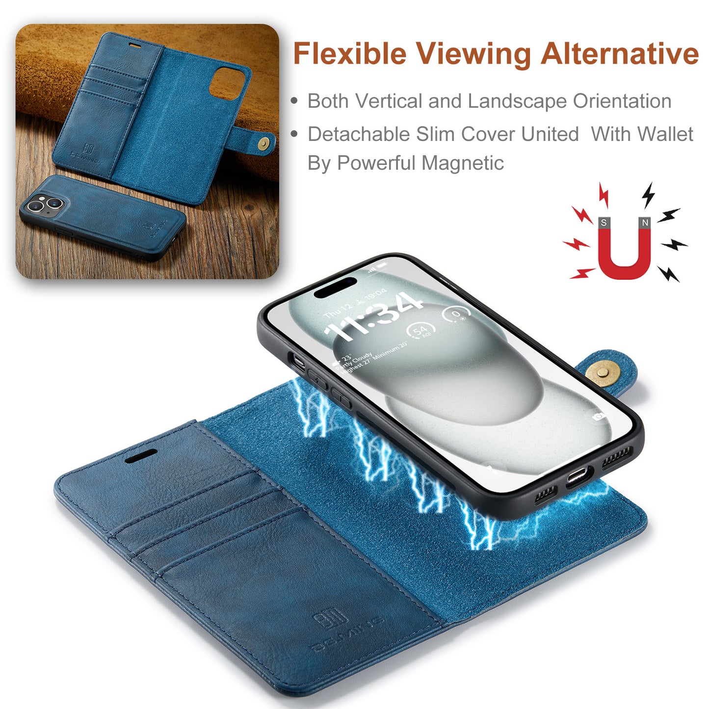 DG.MING Detachable 2 In 1 Wallet iPhone 15 Leather Case