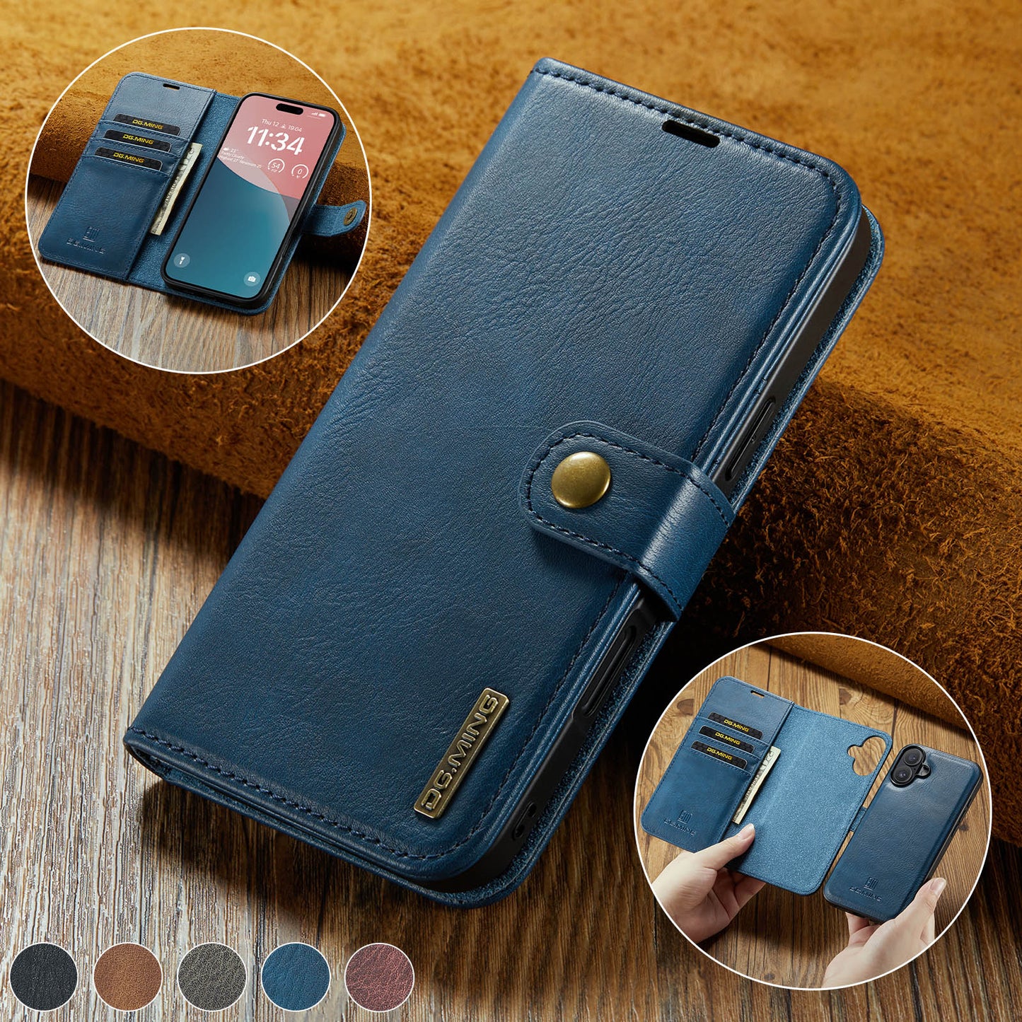 DG.MING Detachable 2 In 1 Wallet iPhone 16 Leather Case