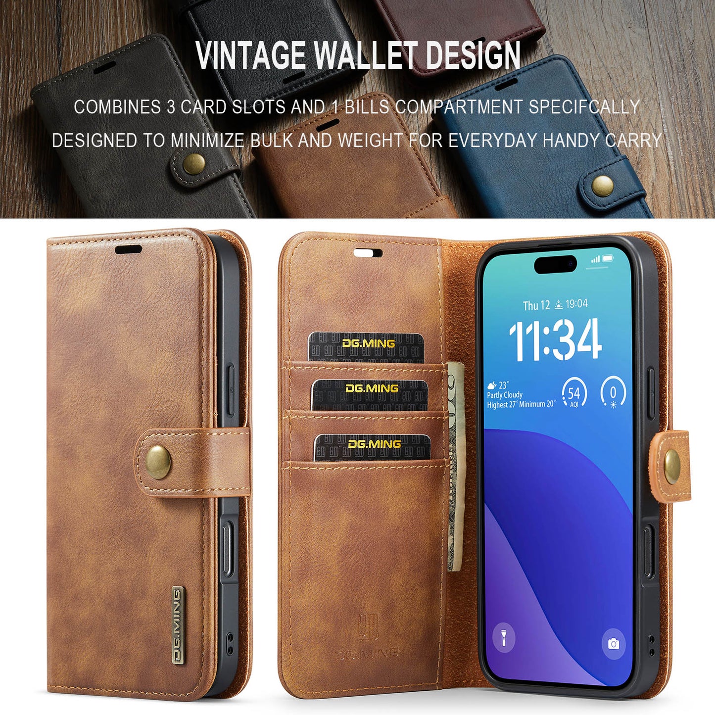 DG.MING Detachable 2 In 1 Wallet iPhone 16 Pro Leather Case