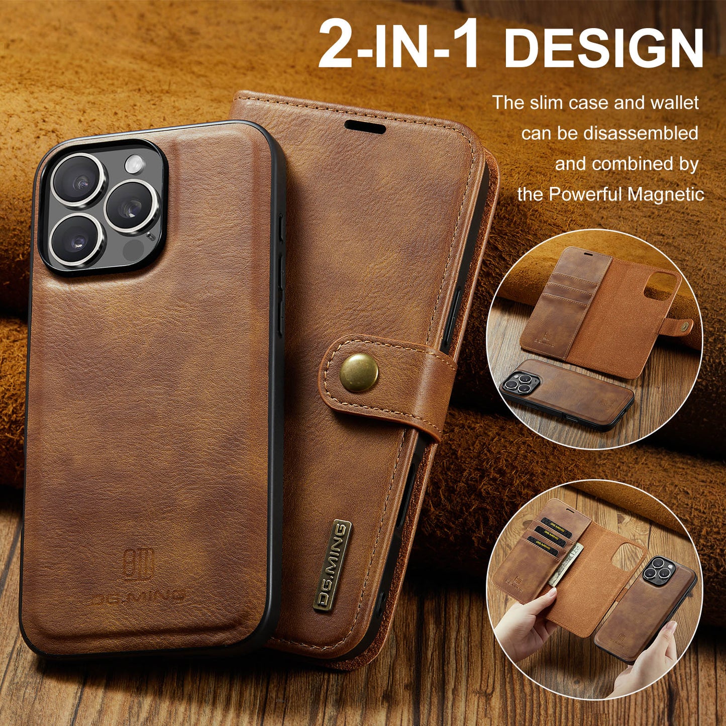 DG.MING Detachable 2 In 1 Wallet iPhone 16 Pro Leather Case