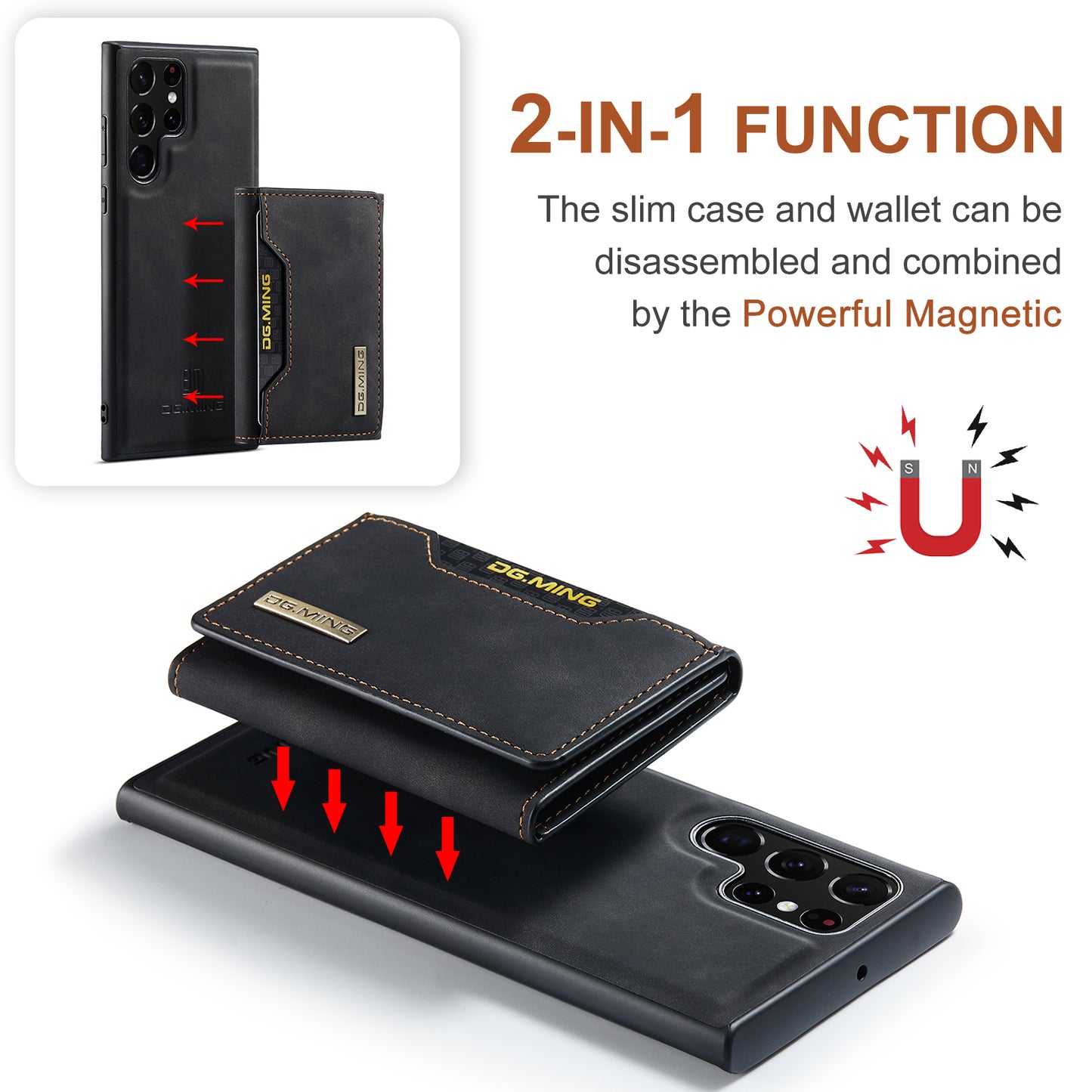 DG.MING Detachable 2-in-1 Galaxy S23 Ultra Case Card Holder