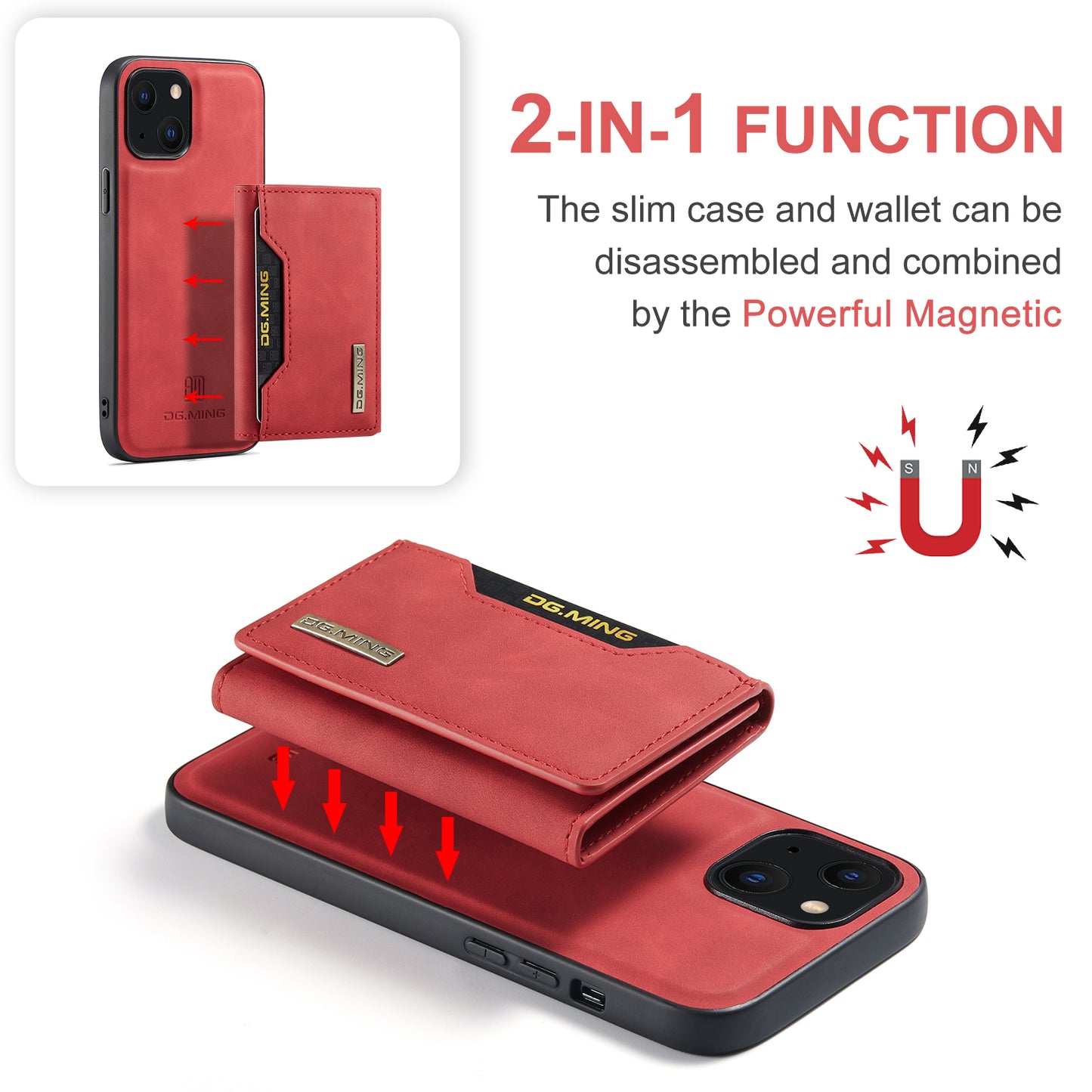 DG.MING Detachable 2-in-1 iPhone 13 Case Card Holder