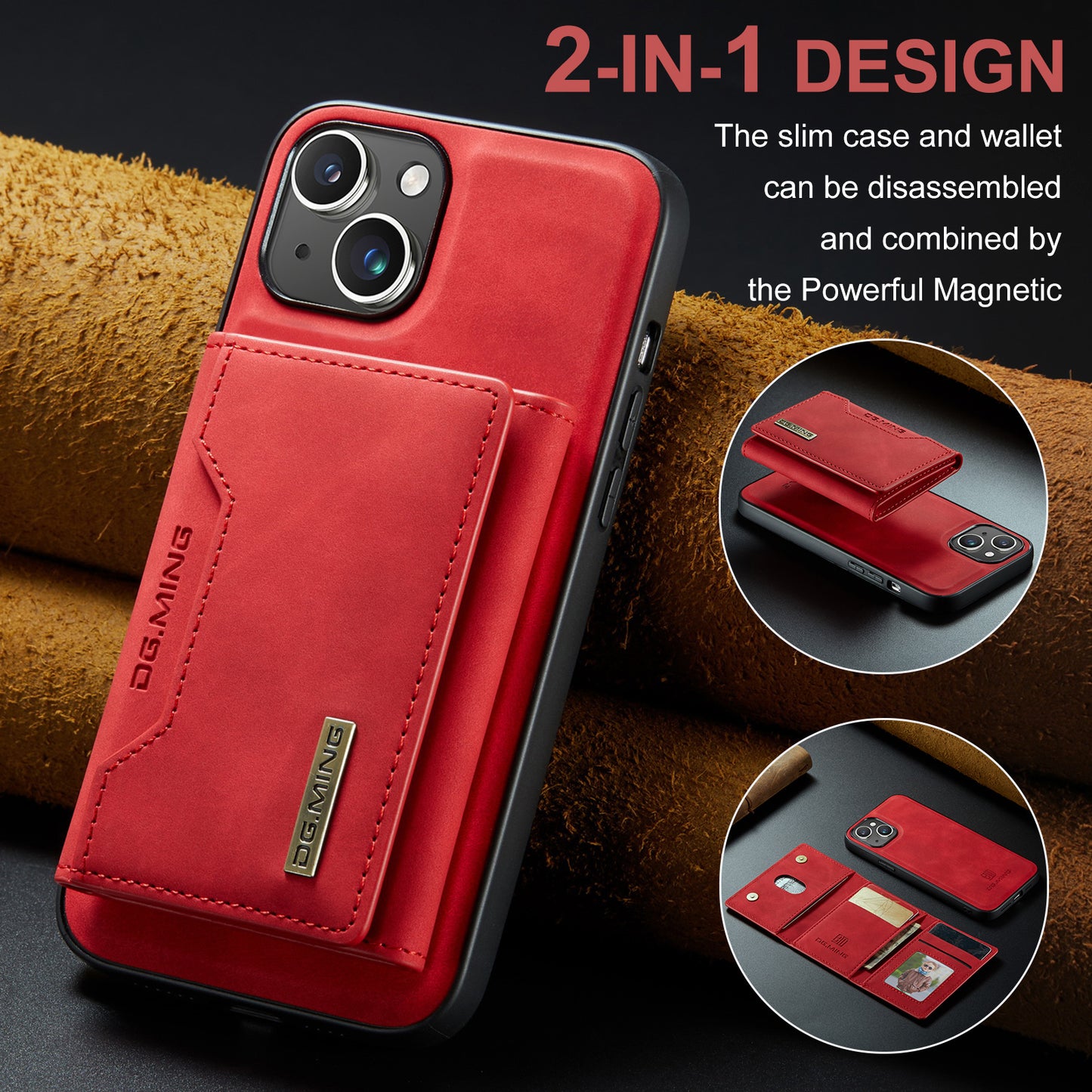 DG.MING Detachable 2-in-1 iPhone 15 Case Card Holder