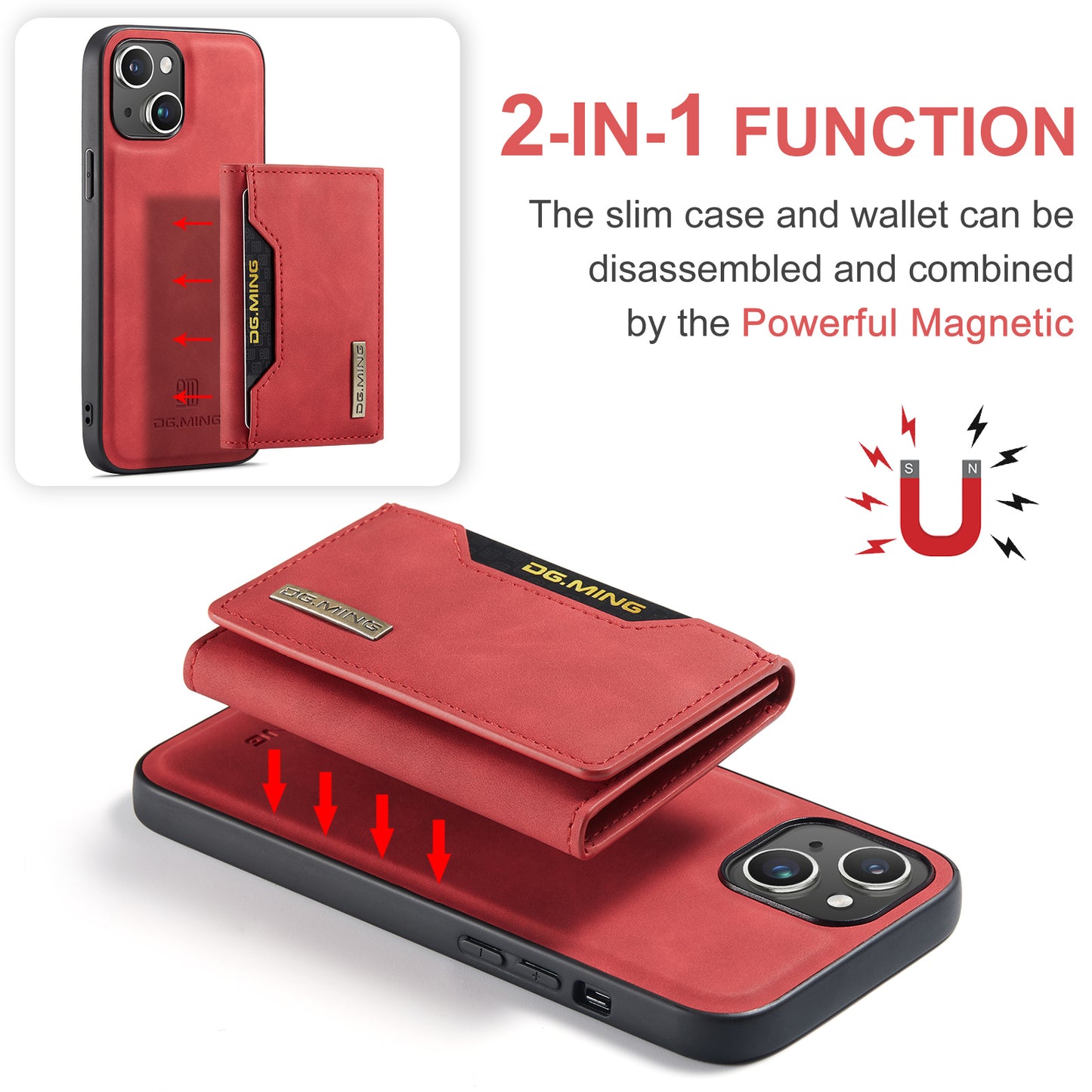 DG.MING Detachable 2-in-1 iPhone 15 Case Card Holder