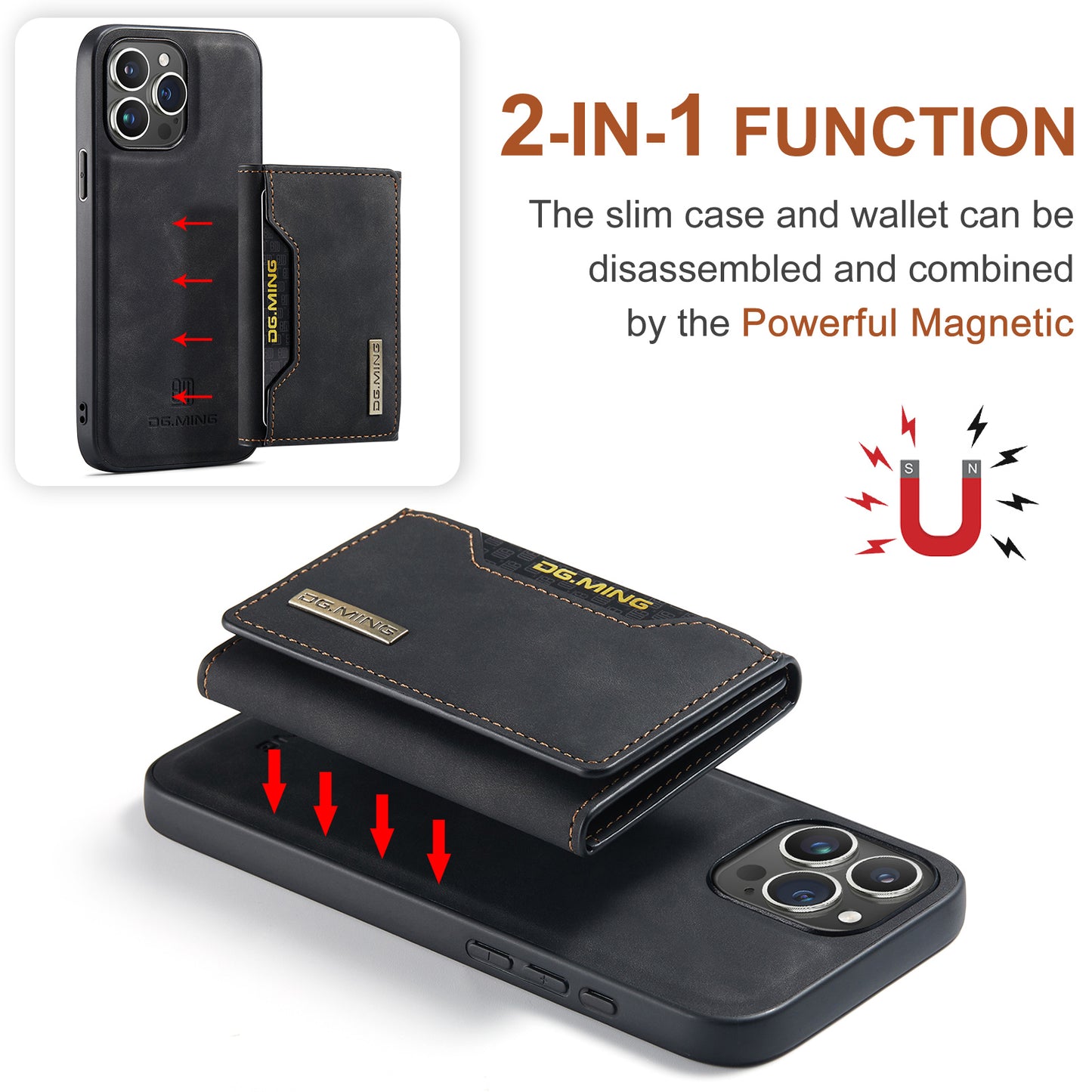 DG.MING Detachable 2-in-1 iPhone 15 Pro Max Case Card Holder