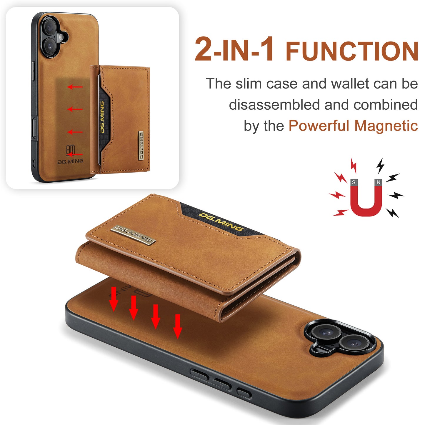 DG.MING Detachable 2-in-1 iPhone 16 Plus Case Card Holder