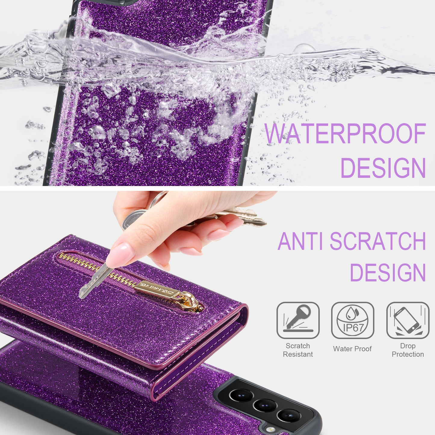 DG.MING Glitter Leather 2-in-1 Wallet Galaxy S21 FE Case