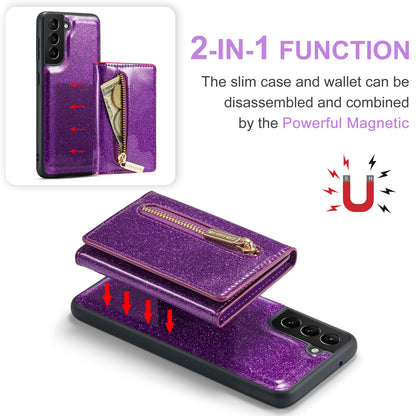 DG.MING Glitter Leather 2-in-1 Wallet Galaxy S21 FE Case