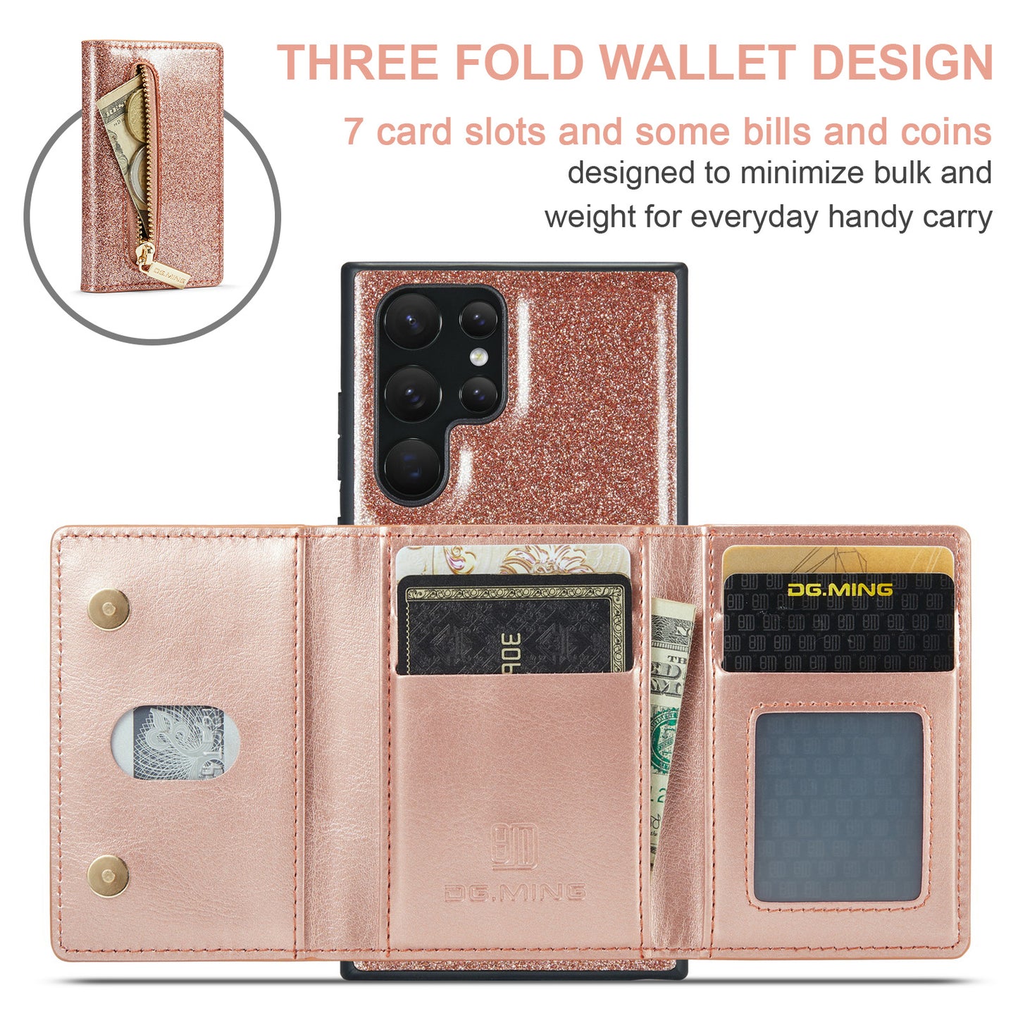 DG.MING Glitter Leather 2-in-1 Wallet Galaxy S23 Ultra Case