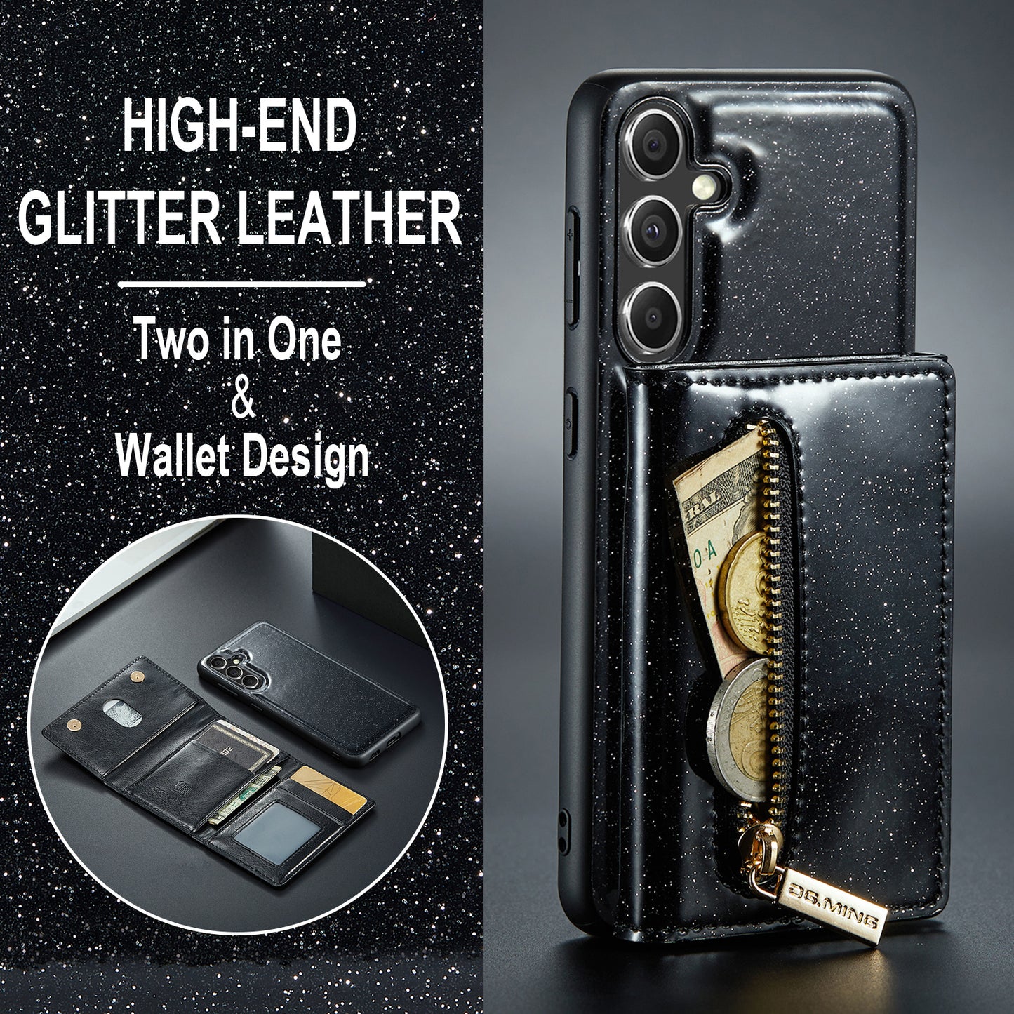 DG.MING Glitter Leather 2-in-1 Wallet Galaxy S23 FE Case