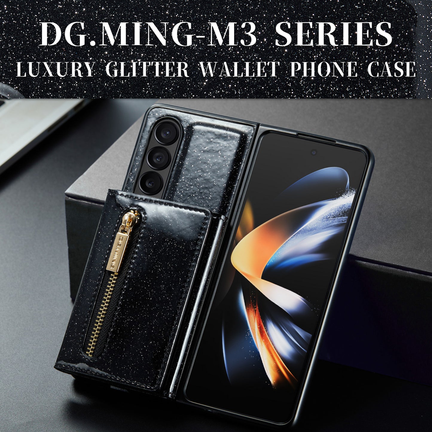 DG.MING Glitter Leather 2-in-1 Wallet Galaxy Z Fold4 Case