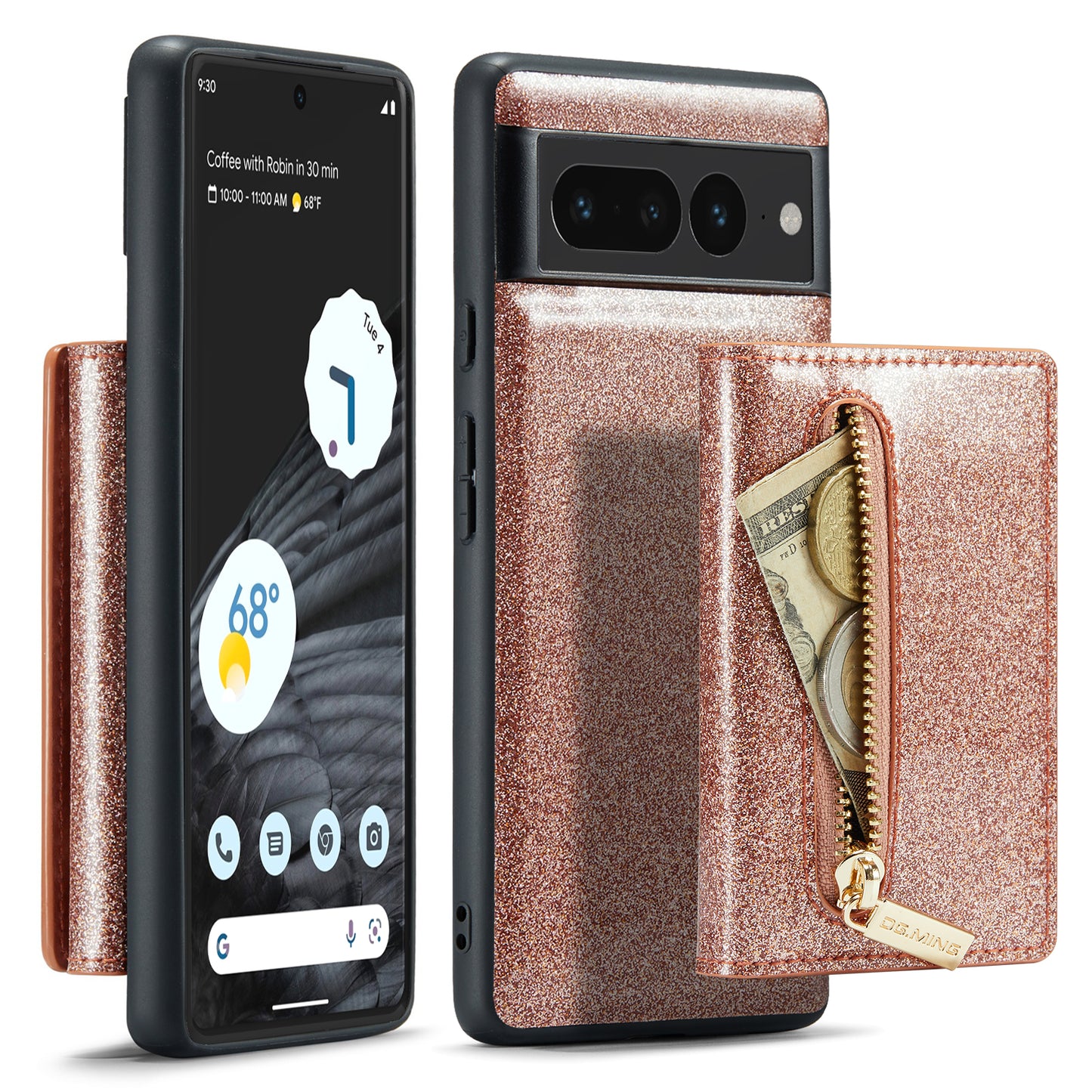 DG.MING Glitter Leather 2-in-1 Wallet Google Pixel 7 Pro Case