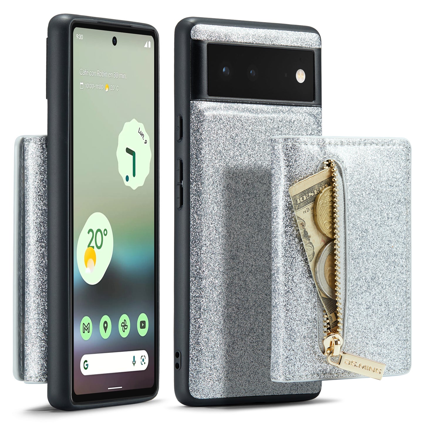 DG.MING Glitter Leather 2-in-1 Wallet Google Pixel 6A Case