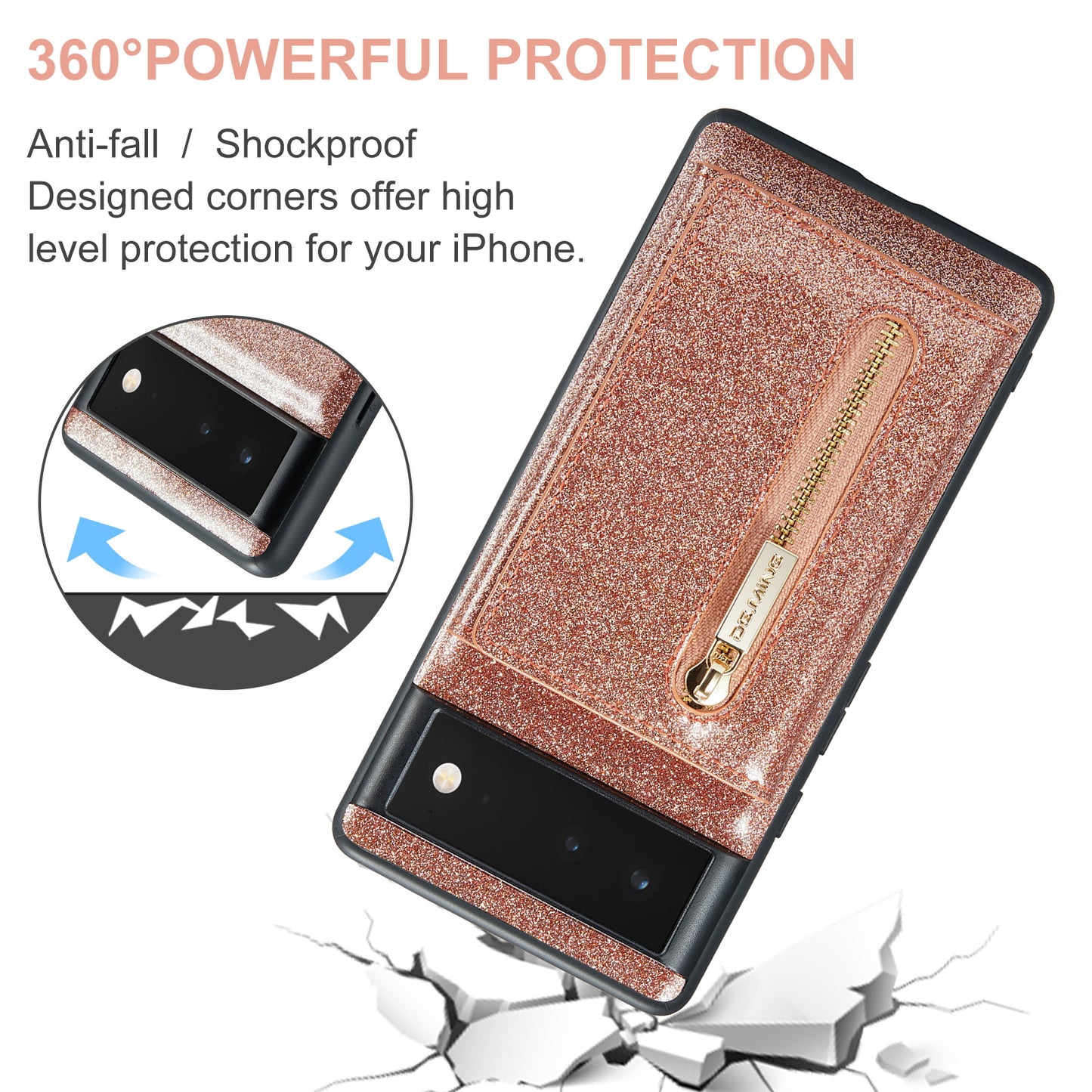 DG.MING Glitter Leather 2-in-1 Wallet Google Pixel 6A Case