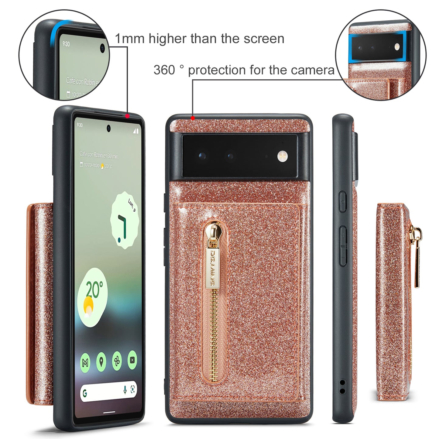 DG.MING Glitter Leather 2-in-1 Wallet Google Pixel 6A Case