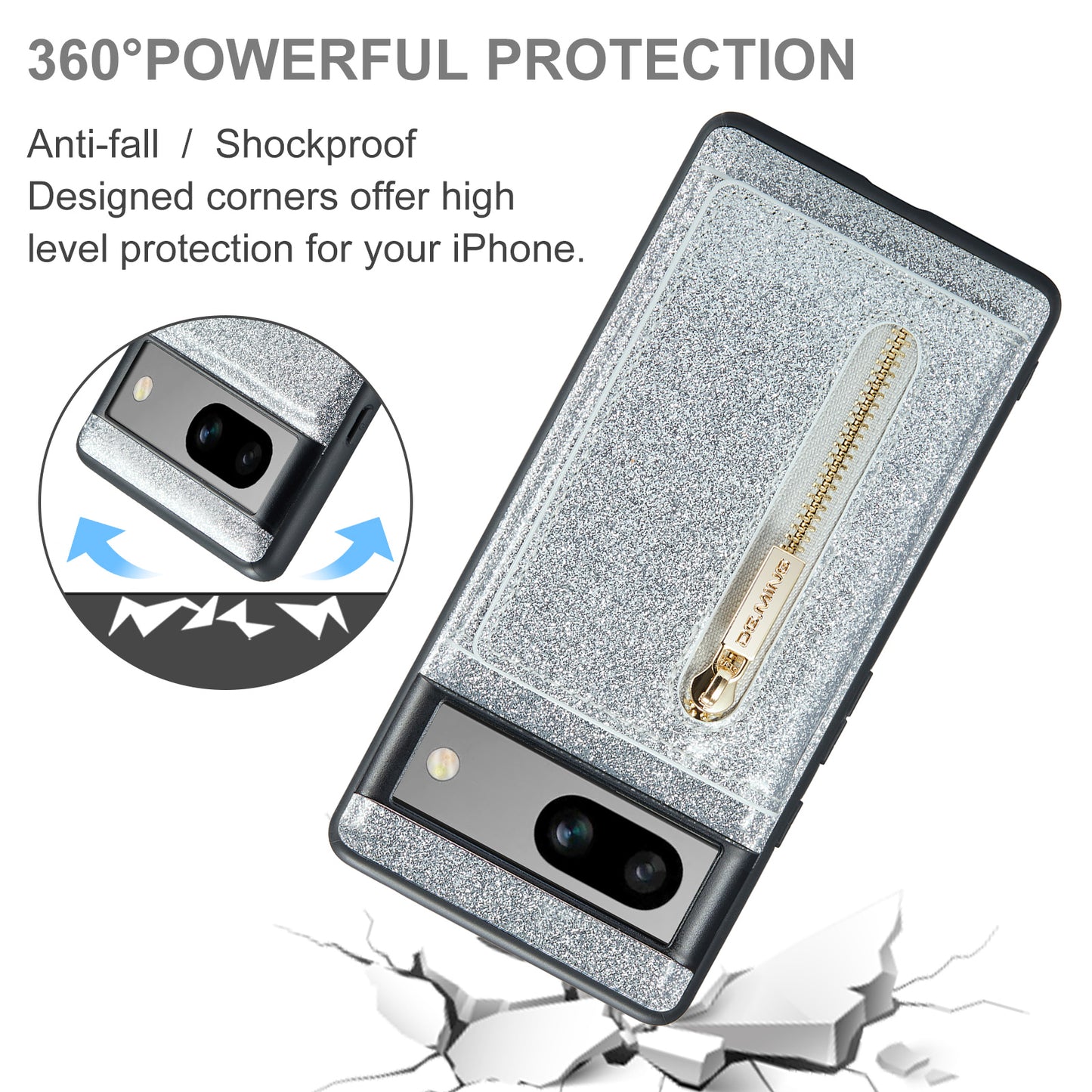 DG.MING Glitter Leather 2-in-1 Wallet Google Pixel 7A Case