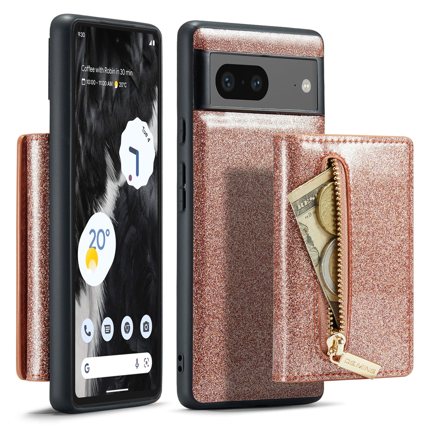 DG.MING Glitter Leather 2-in-1 Wallet Google Pixel 7 Case