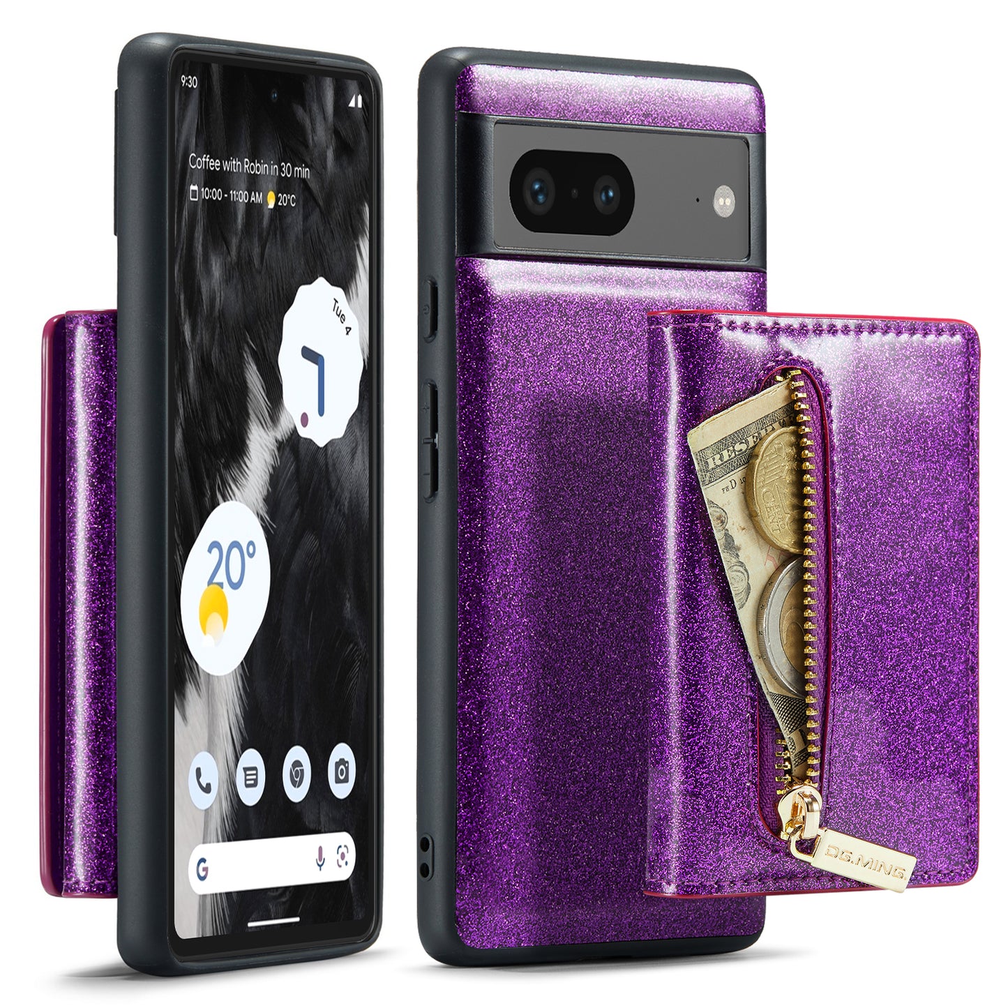 DG.MING Glitter Leather 2-in-1 Wallet Google Pixel 7 Case