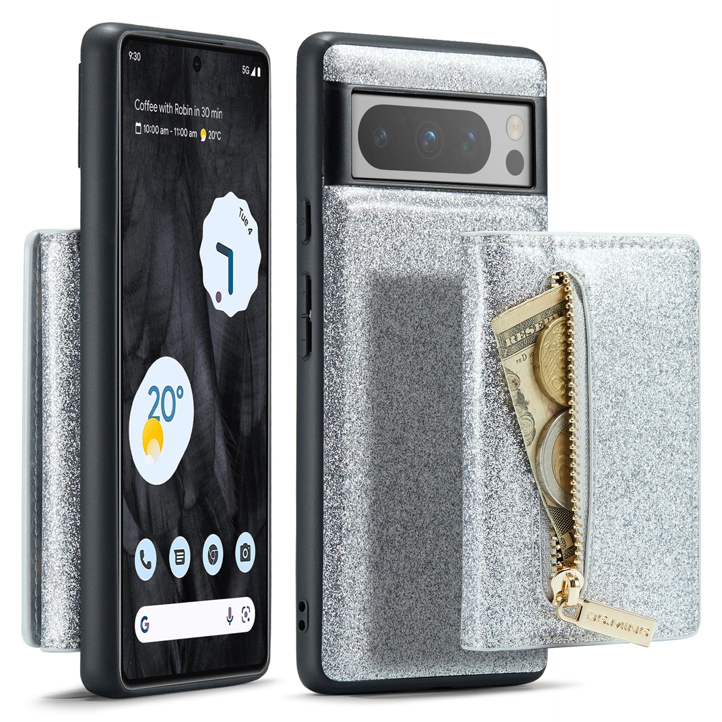 DG.MING Glitter Leather 2-in-1 Wallet Google Pixel 8 Pro Case