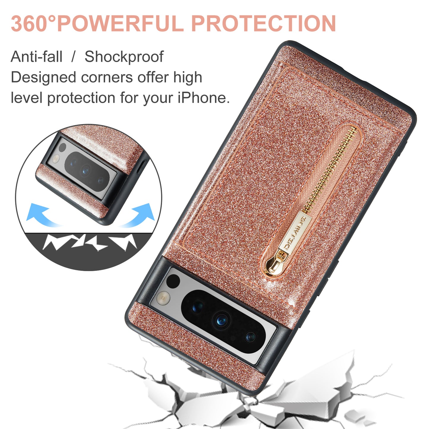 DG.MING Glitter Leather 2-in-1 Wallet Google Pixel 8 Pro Case