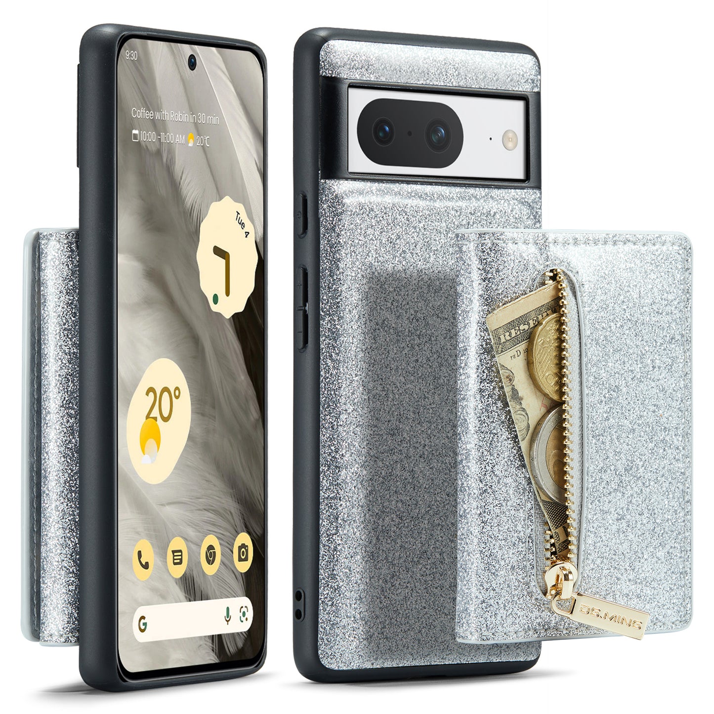 DG.MING Glitter Leather 2-in-1 Wallet Google Pixel 8 Case