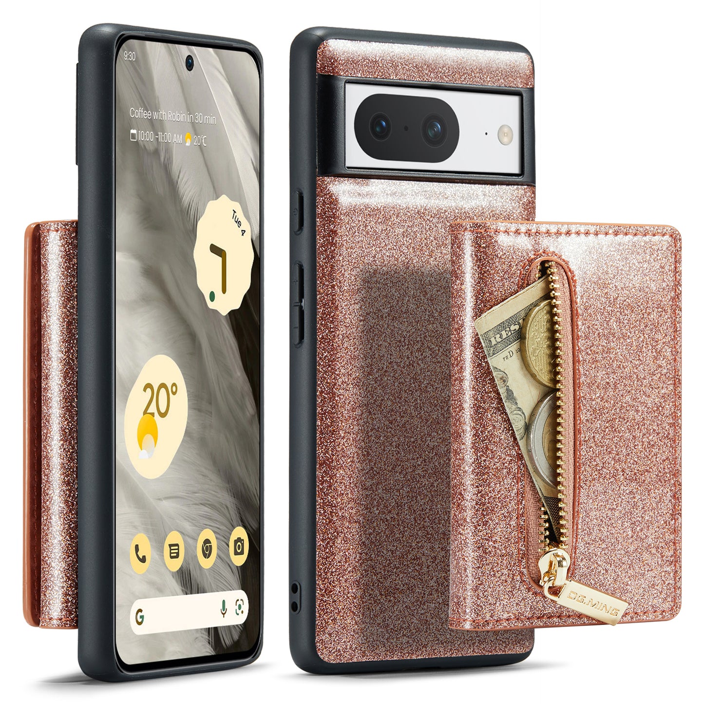 DG.MING Glitter Leather 2-in-1 Wallet Google Pixel 8A Case