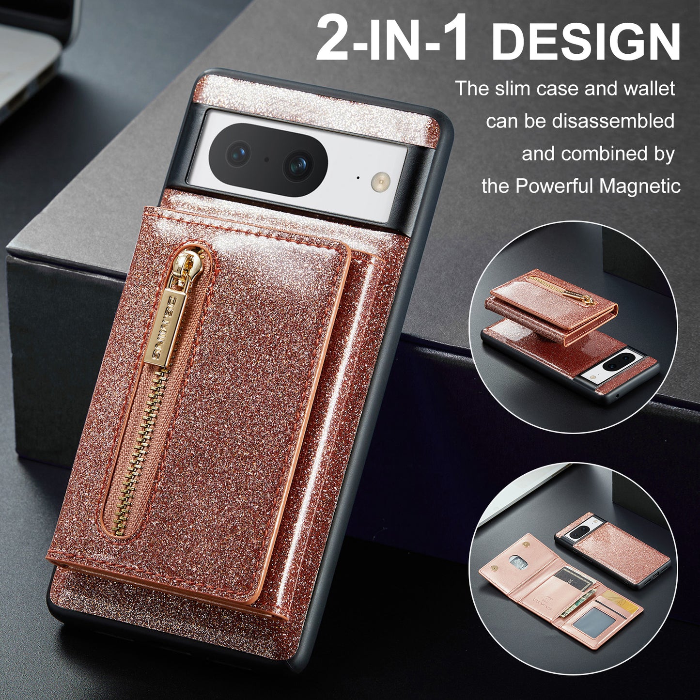 DG.MING Glitter Leather 2-in-1 Wallet Google Pixel 8A Case