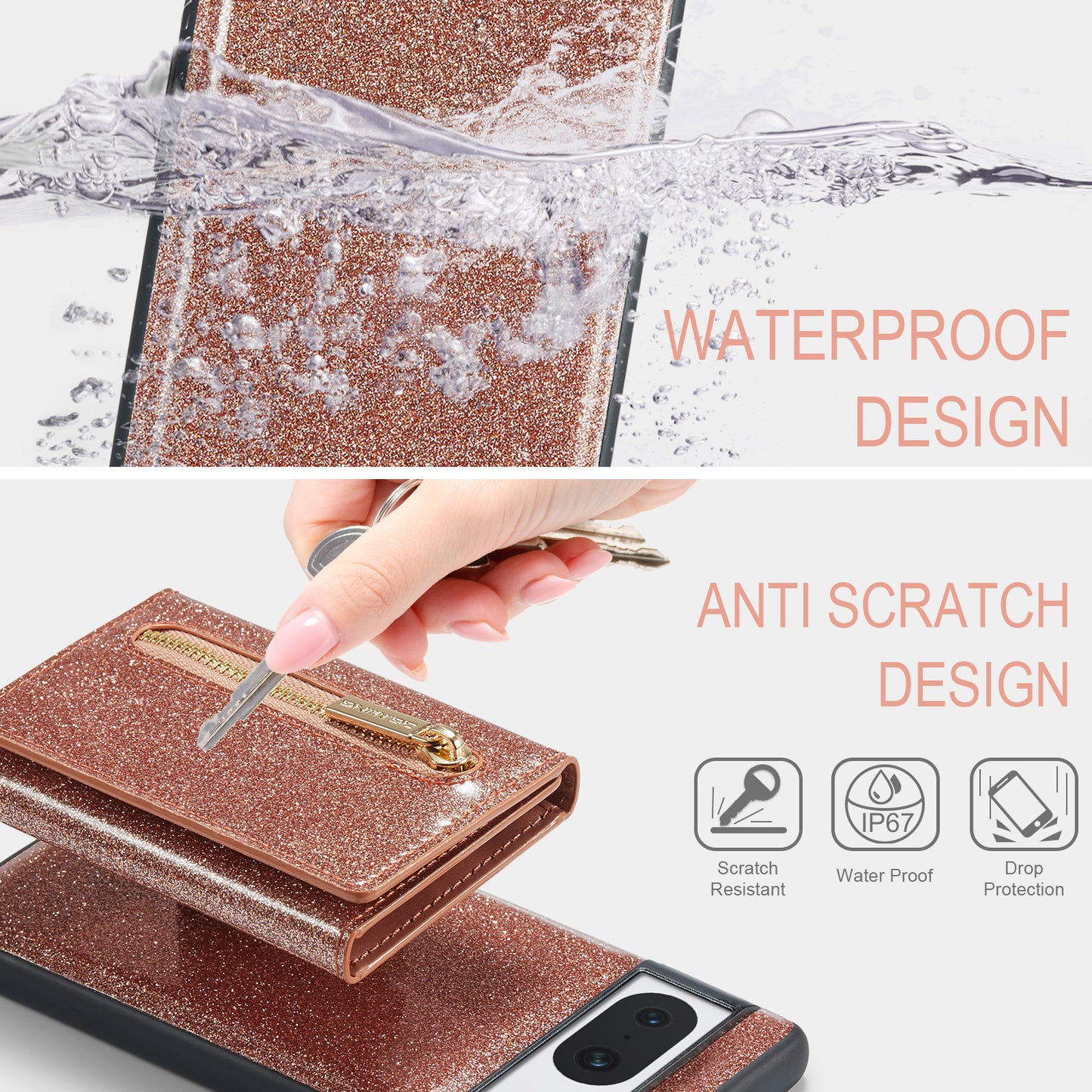 DG.MING Glitter Leather 2-in-1 Wallet Google Pixel 8A Case