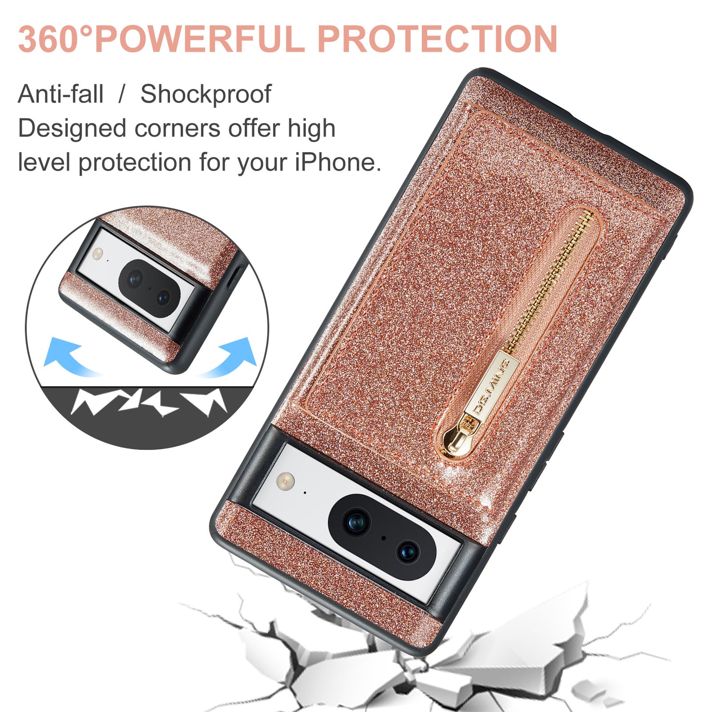 DG.MING Glitter Leather 2-in-1 Wallet Google Pixel 8 Case