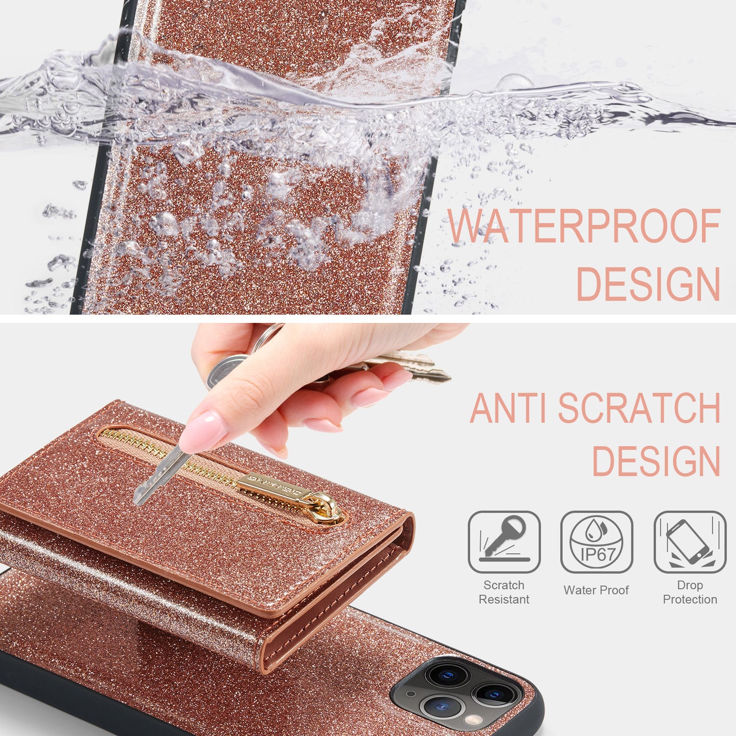 DG.MING Glitter Leather 2-in-1 Wallet iPhone 11 Pro Max Case