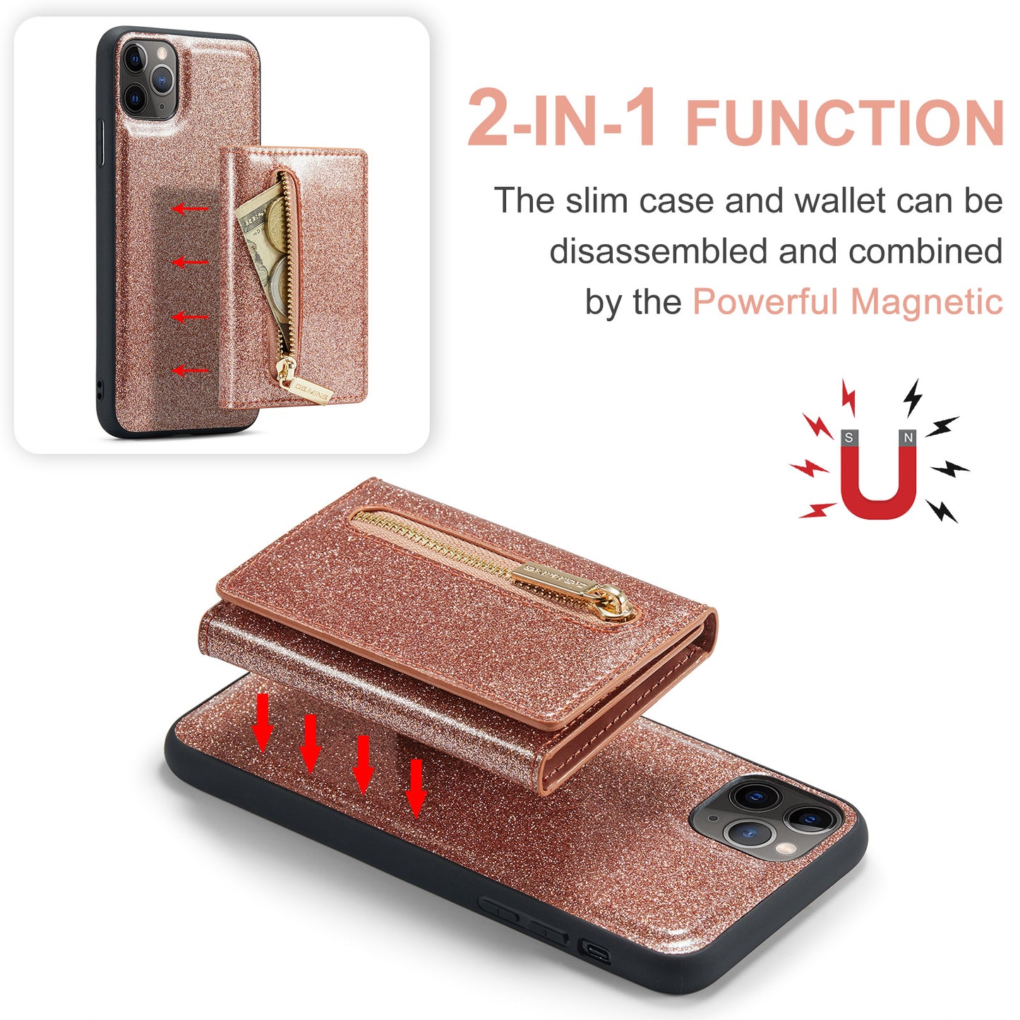 DG.MING Glitter Leather 2-in-1 Wallet iPhone 11 Pro Max Case