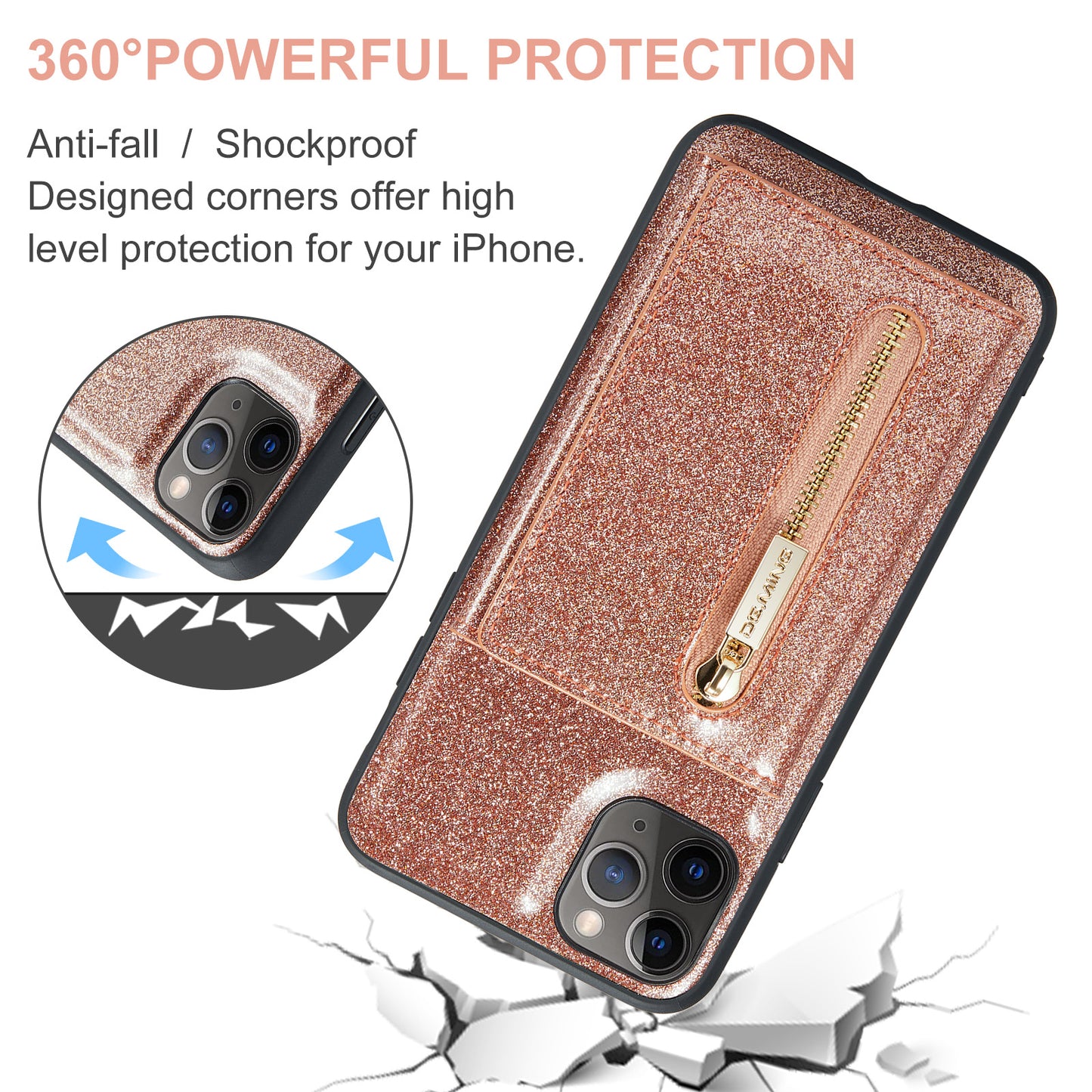 DG.MING Glitter Leather 2-in-1 Wallet iPhone 11 Pro Max Case